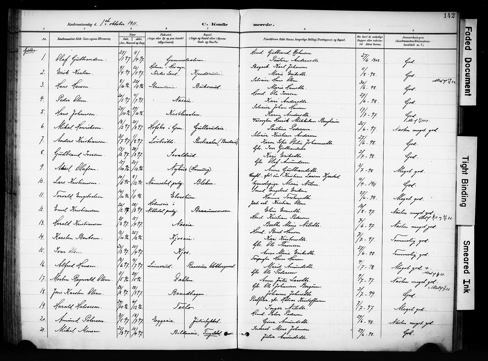Brandbu prestekontor, SAH/PREST-114/H/Ha/Haa/L0001: Parish register (official) no. 1, 1900-1912, p. 142