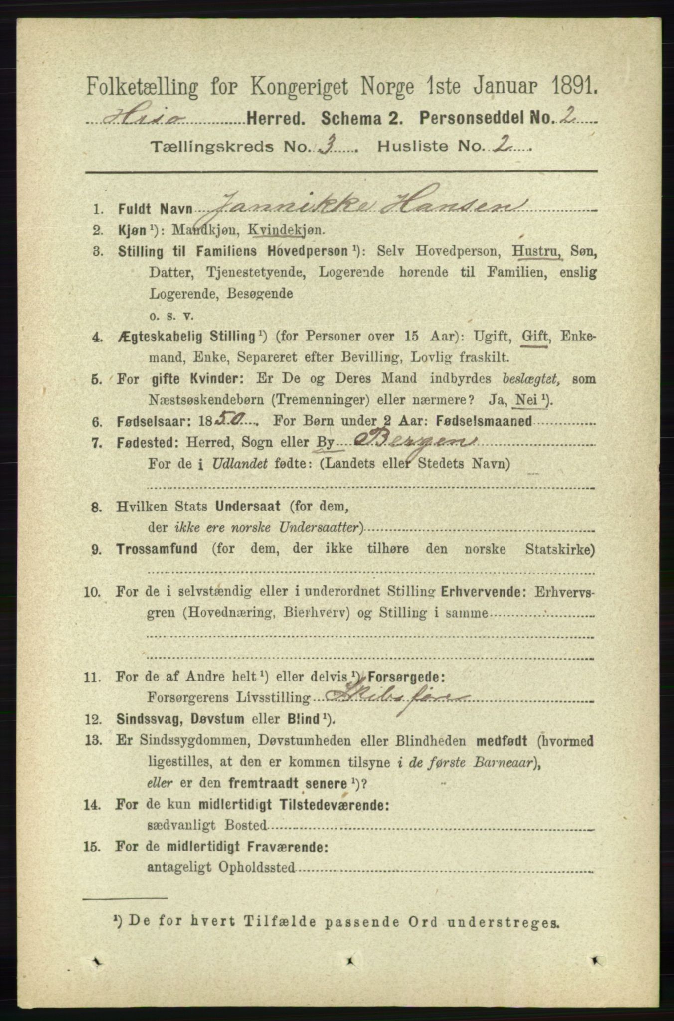 RA, 1891 census for 0922 Hisøy, 1891, p. 2255