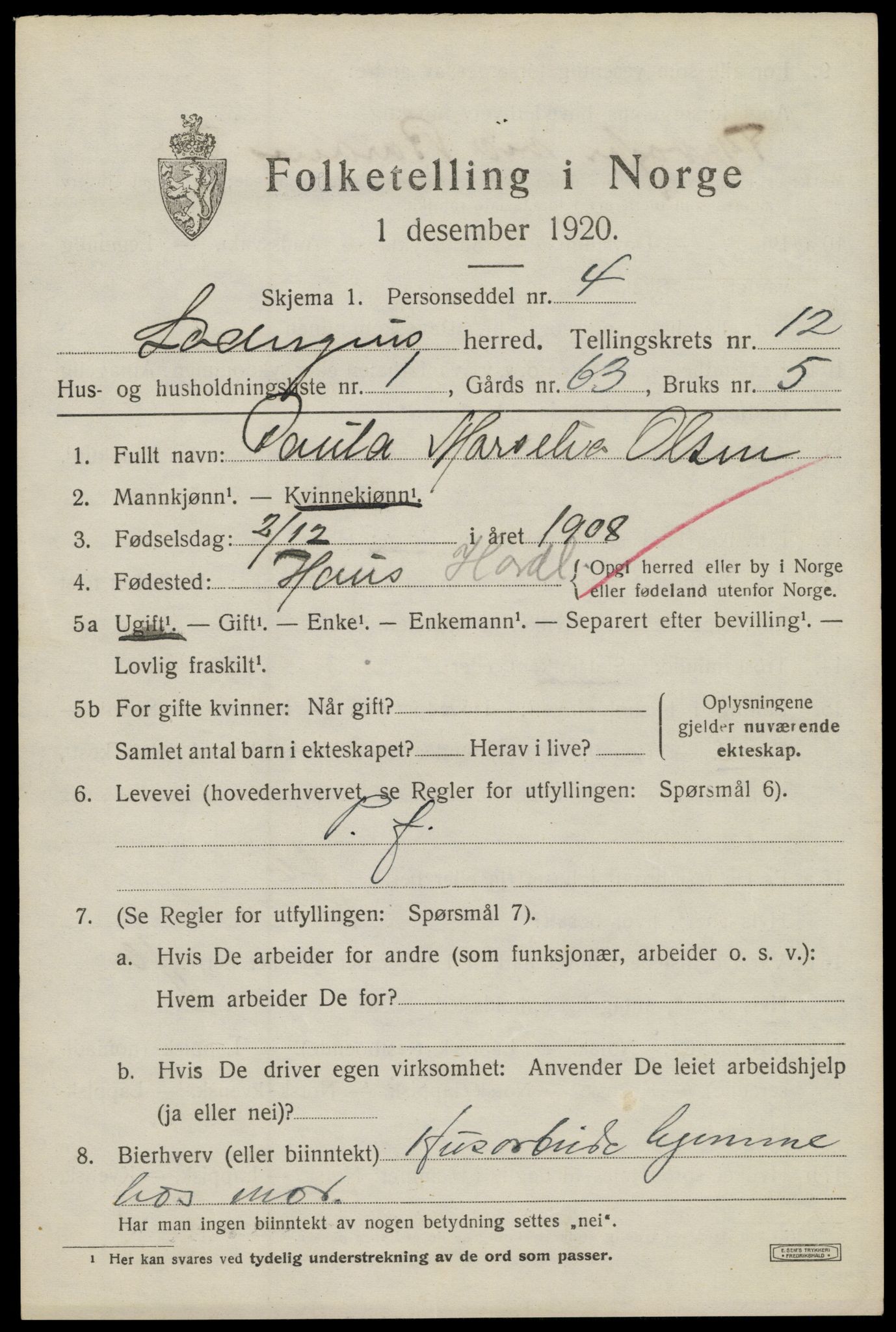 SAT, 1920 census for Lødingen, 1920, p. 6441