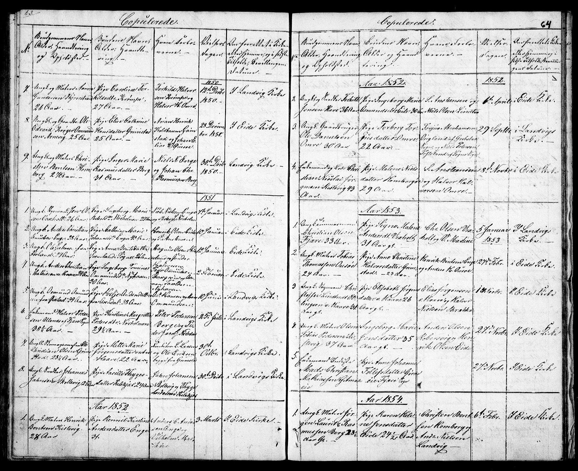Hommedal sokneprestkontor, SAK/1111-0023/F/Fb/Fba/L0002: Parish register (copy) no. B 2, 1841-1863, p. 64