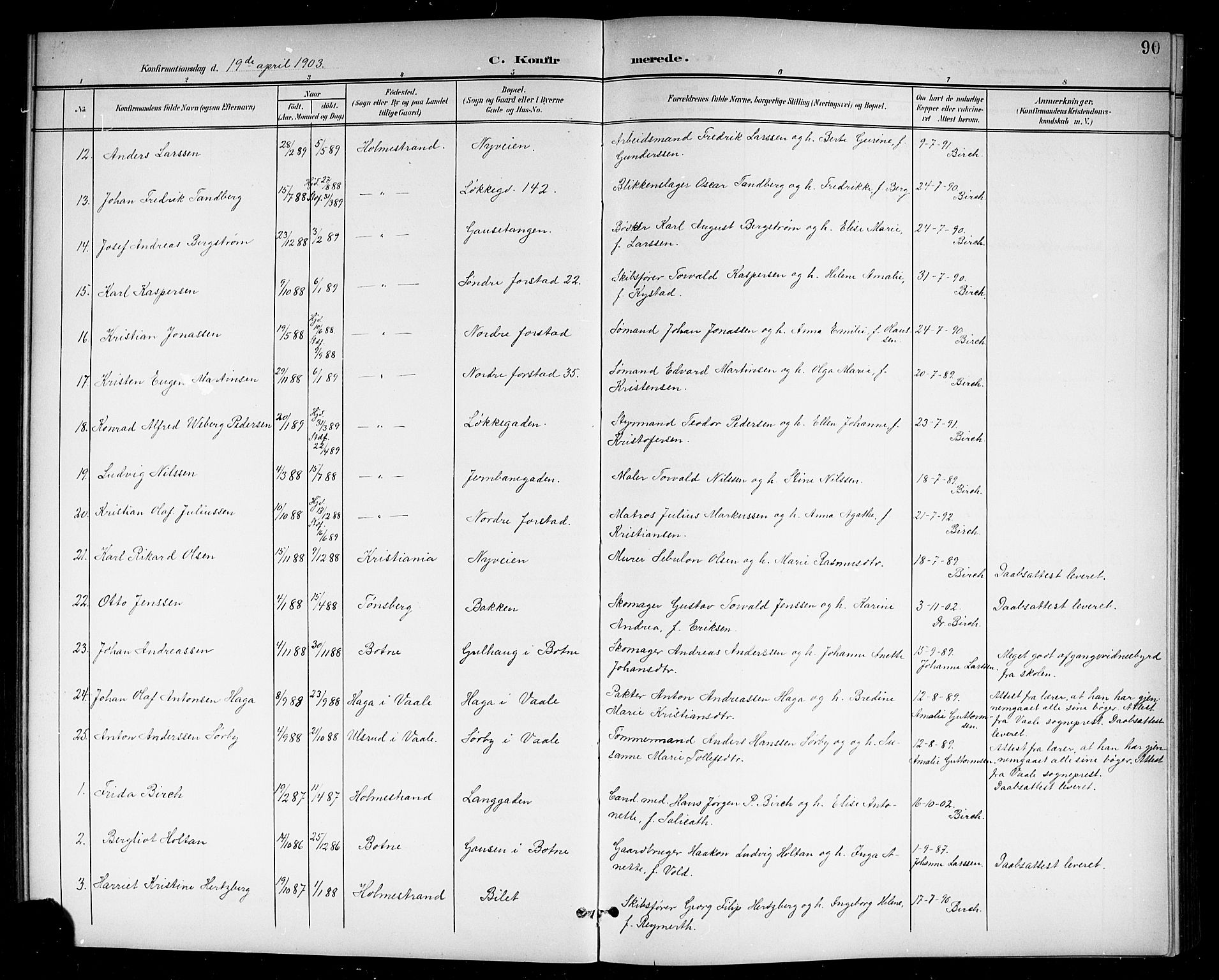 Holmestrand kirkebøker, AV/SAKO-A-346/G/Ga/L0006: Parish register (copy) no. 6, 1901-1923, p. 90