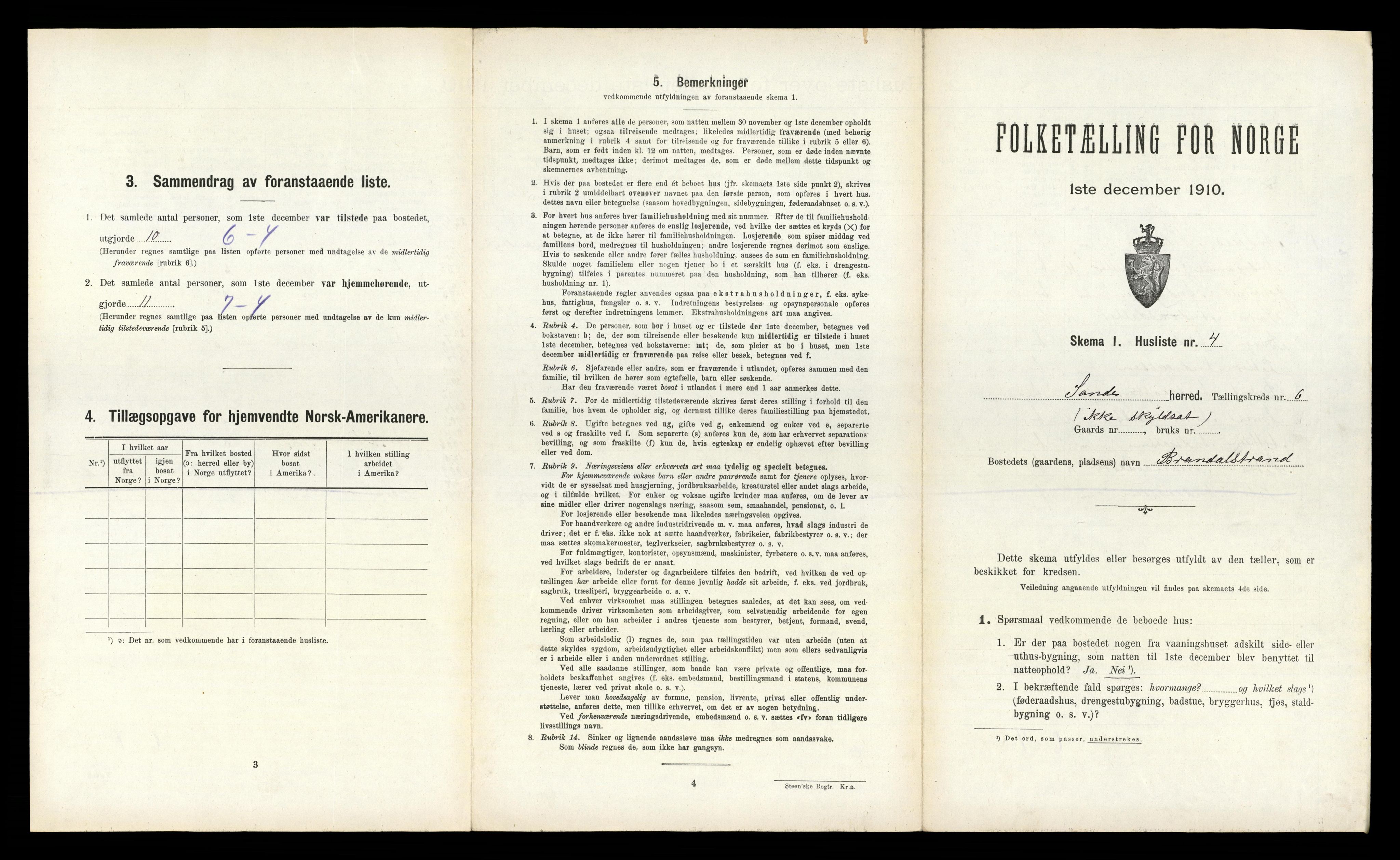 RA, 1910 census for Sande, 1910, p. 372