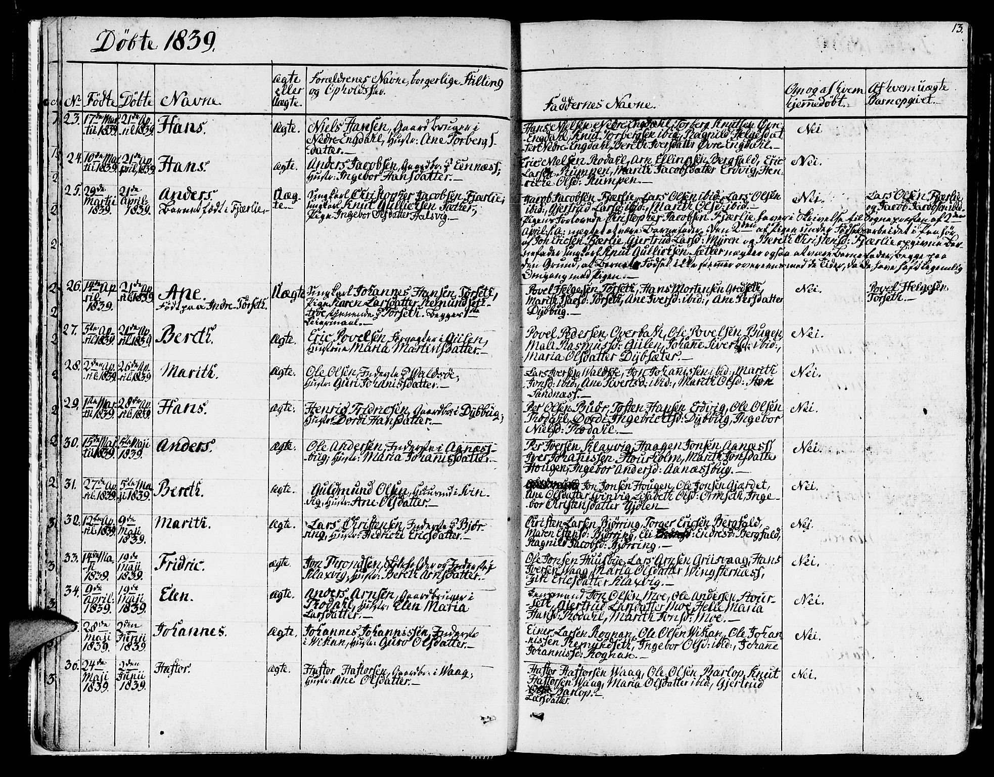 Ministerialprotokoller, klokkerbøker og fødselsregistre - Møre og Romsdal, SAT/A-1454/578/L0904: Parish register (official) no. 578A03, 1836-1858, p. 13