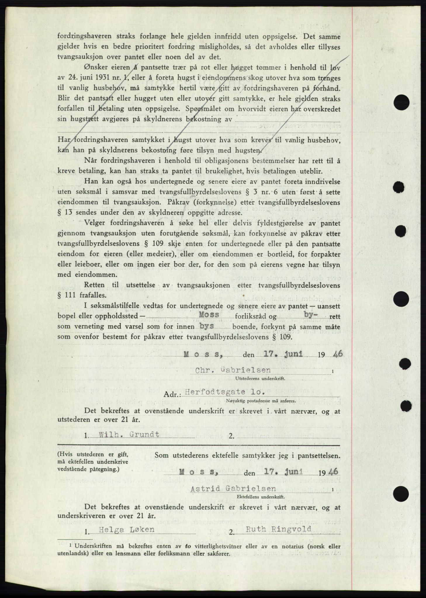 Moss sorenskriveri, SAO/A-10168: Mortgage book no. B15, 1946-1946, Diary no: : 1722/1946