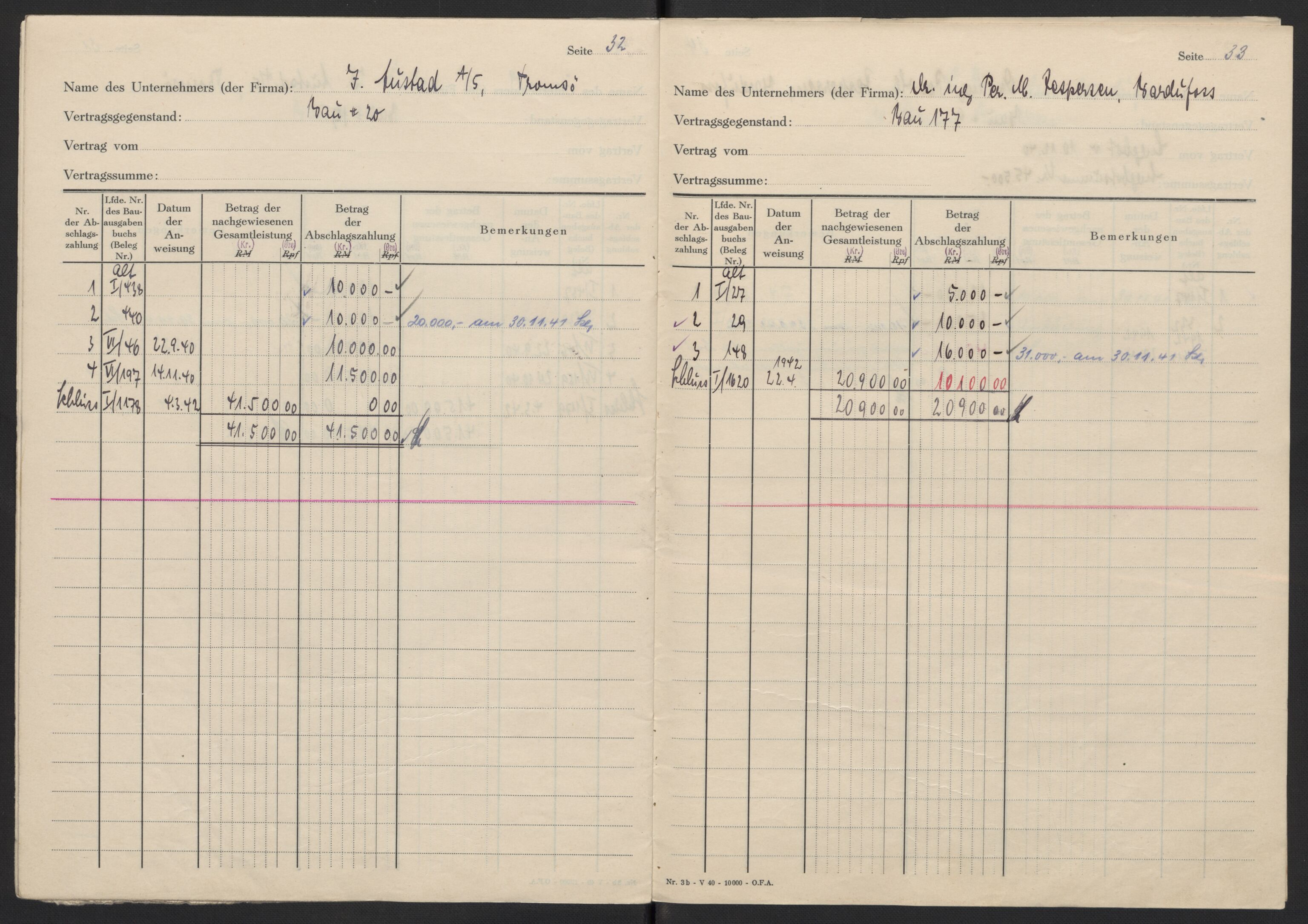 Tyske arkiver, Organisation Todt (OT), Einsatzgruppe Wiking, AV/RA-RAFA-2188/2/F/Fg/Fgb/L0005: Bltg. L.W. Bardufoss: Diverse regnskapsbøker, 1940