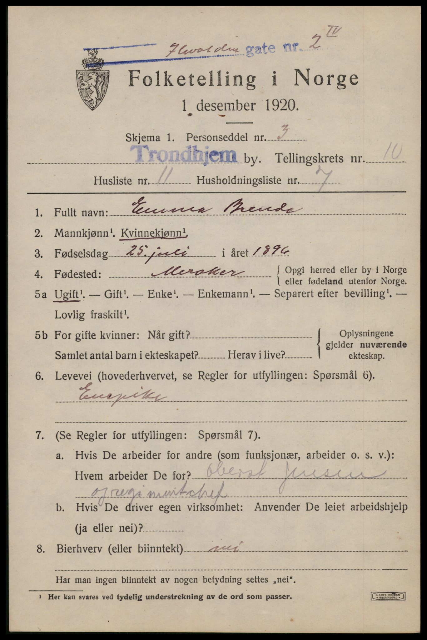 SAT, 1920 census for Trondheim, 1920, p. 45264