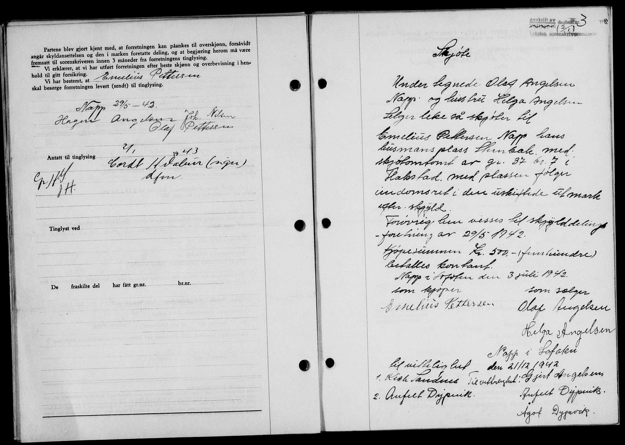 Lofoten sorenskriveri, SAT/A-0017/1/2/2C/L0010a: Mortgage book no. 10a, 1942-1943, Diary no: : 3/1943