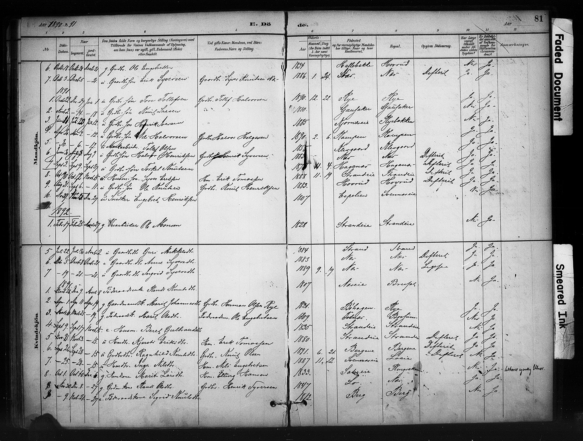 Nord-Aurdal prestekontor, SAH/PREST-132/H/Ha/Haa/L0010: Parish register (official) no. 10, 1883-1896, p. 81