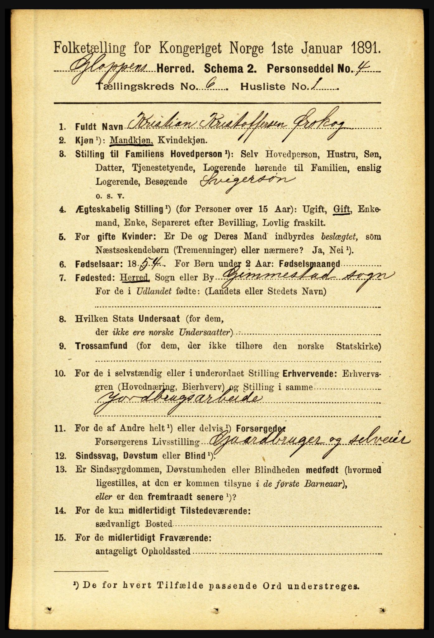 RA, 1891 census for 1445 Gloppen, 1891, p. 2257