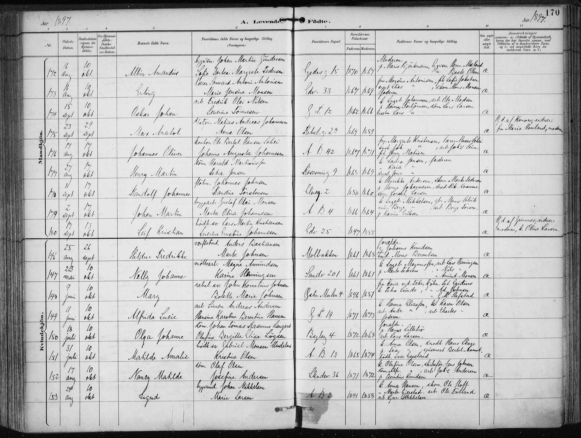 Sandviken Sokneprestembete, AV/SAB-A-77601/H/Ha/L0005: Parish register (official) no. B 2, 1891-1901, p. 170