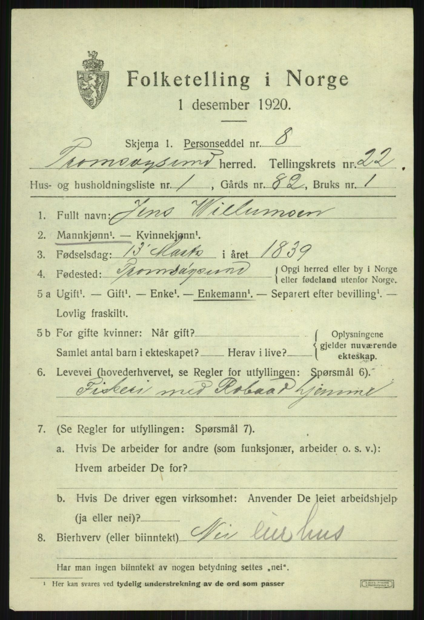 SATØ, 1920 census for Tromsøysund, 1920, p. 11278