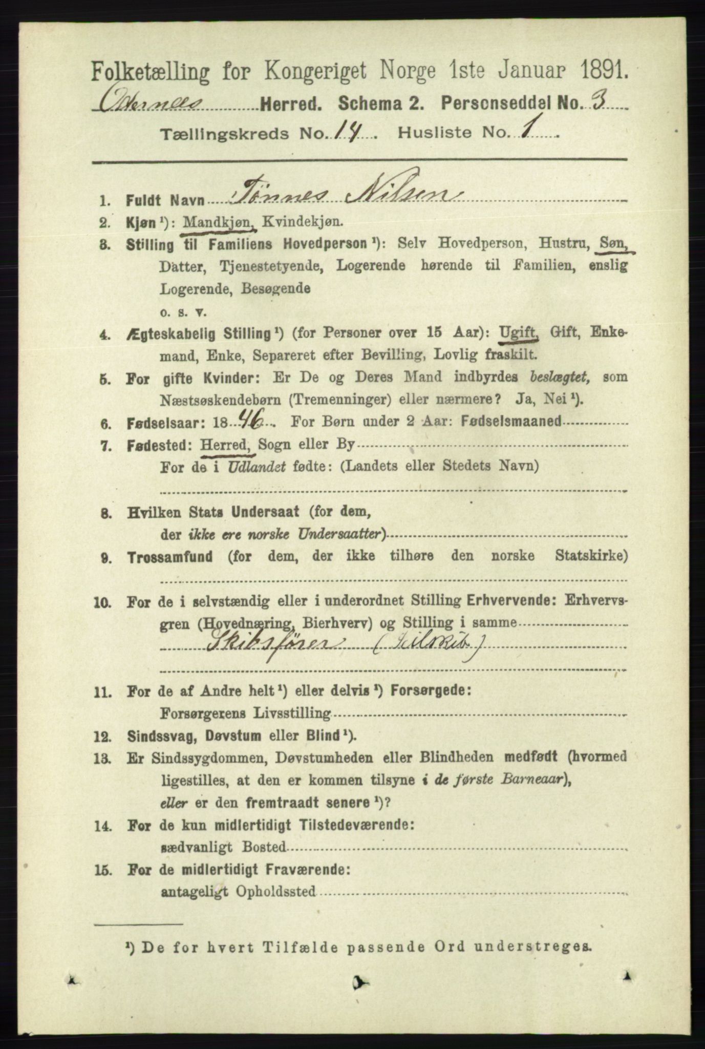 RA, 1891 census for 1012 Oddernes, 1891, p. 4874