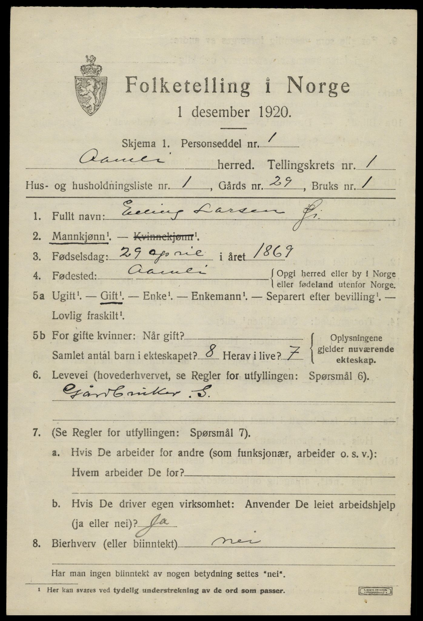 SAK, 1920 census for Åmli, 1920, p. 683