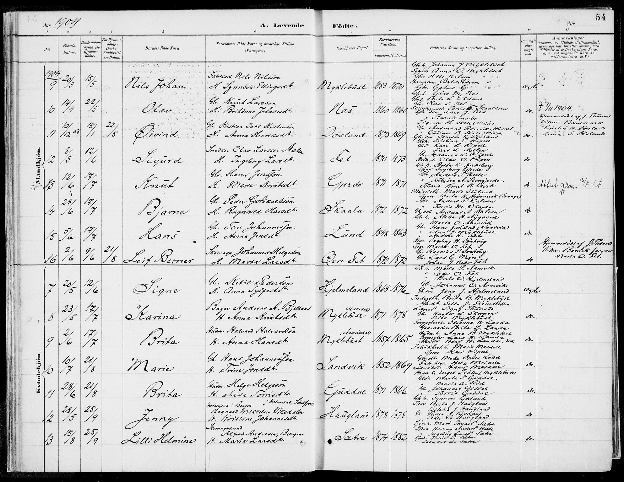 Kvinnherad sokneprestembete, SAB/A-76401/H/Haa: Parish register (official) no. B  1, 1887-1921, p. 54