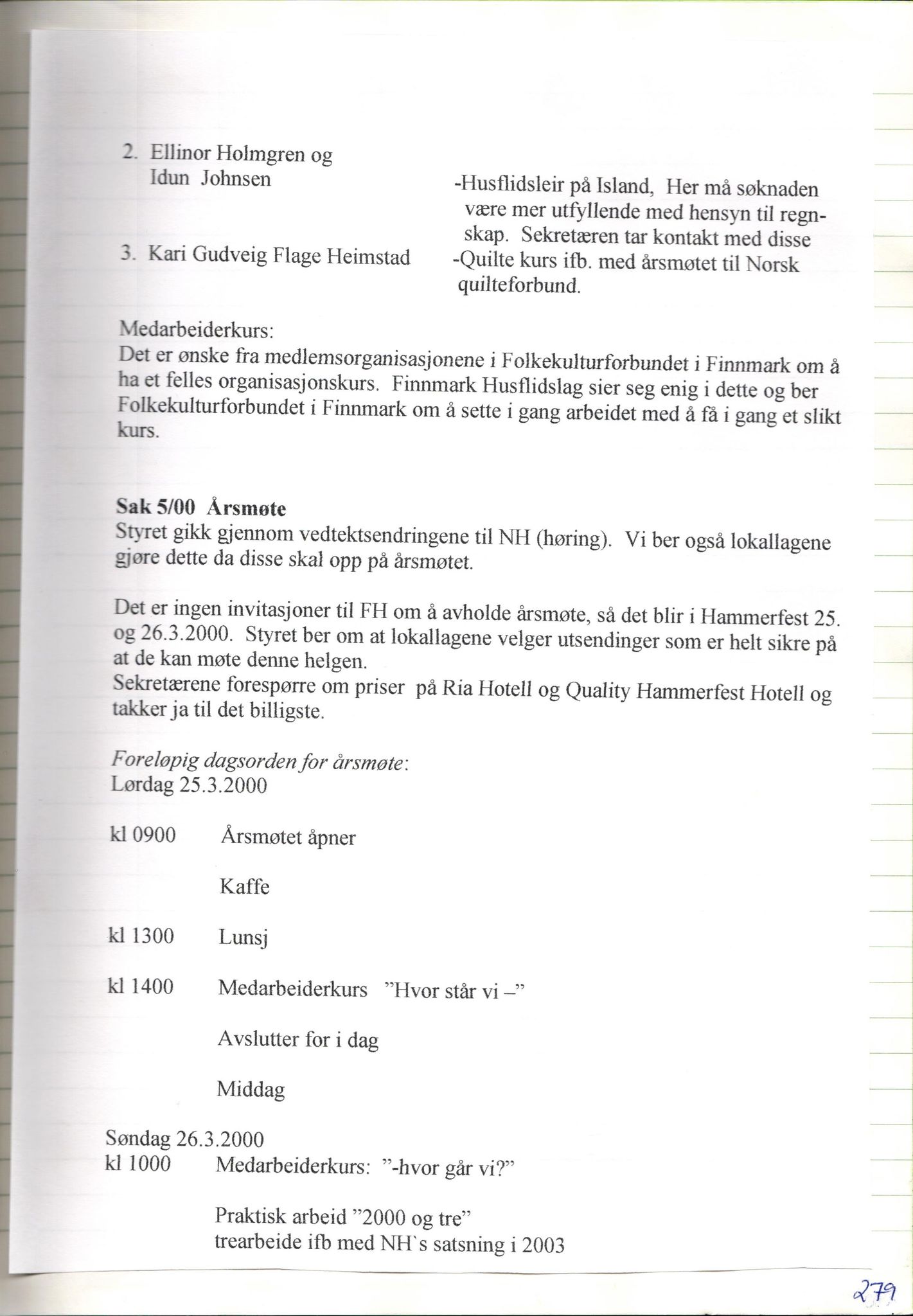 Finnmark Husflidslag, FMFB/A-1134/A/L0004: Møtebok, 1995-2000, p. 285