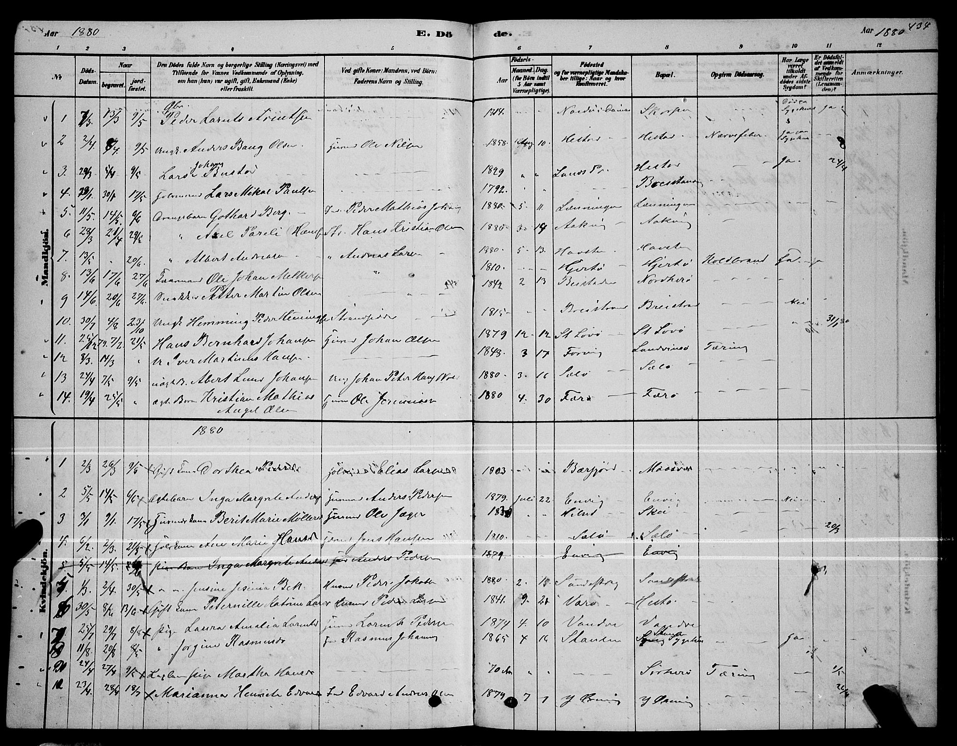 Ministerialprotokoller, klokkerbøker og fødselsregistre - Nordland, AV/SAT-A-1459/834/L0513: Parish register (copy) no. 834C04, 1877-1892, p. 434