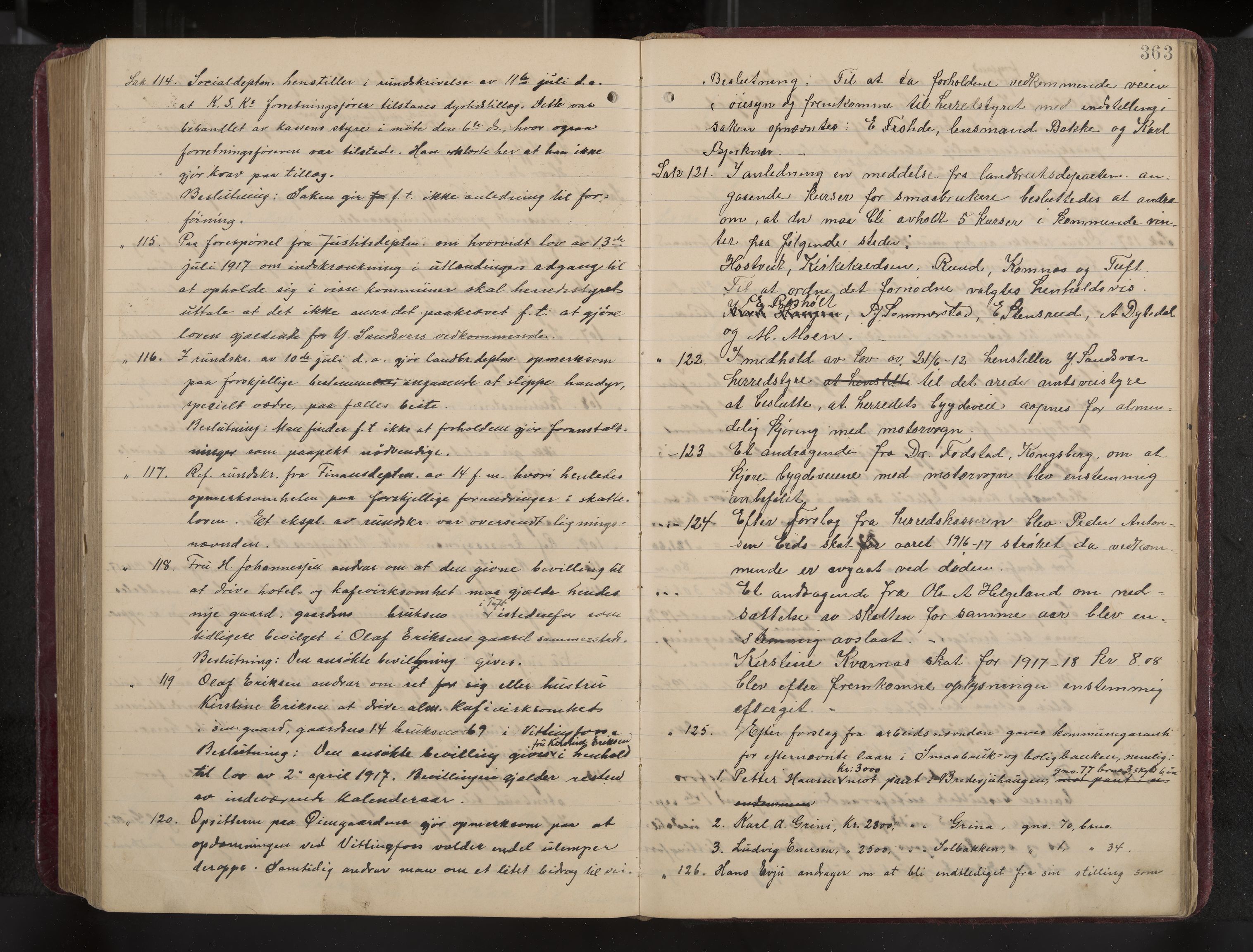 Ytre Sandsvær formannskap og sentraladministrasjon, IKAK/0629021/A/Aa/L0001: Møtebok med register, 1902-1919, p. 363