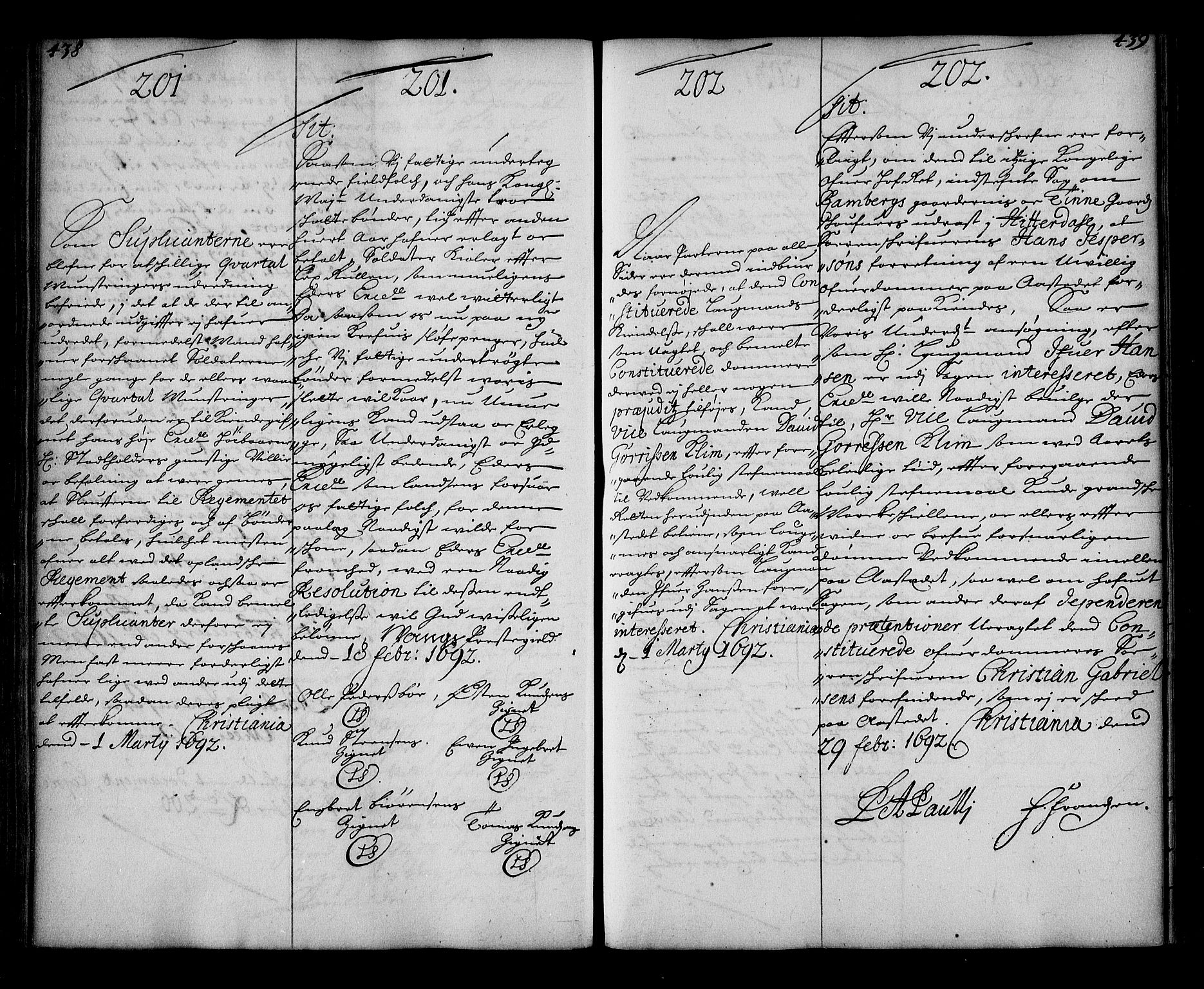 Stattholderembetet 1572-1771, AV/RA-EA-2870/Ae/L0009: Supplikasjons- og resolusjonsprotokoll, 1691-1692, p. 438-439