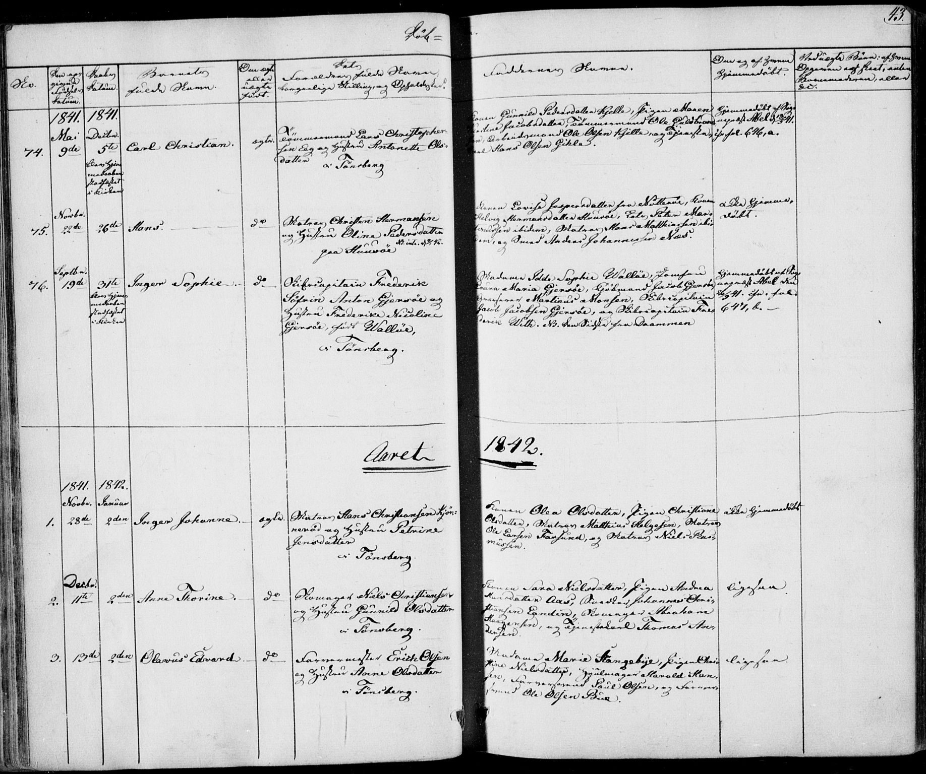 Tønsberg kirkebøker, AV/SAKO-A-330/F/Fa/L0006: Parish register (official) no. I 6, 1836-1844, p. 43