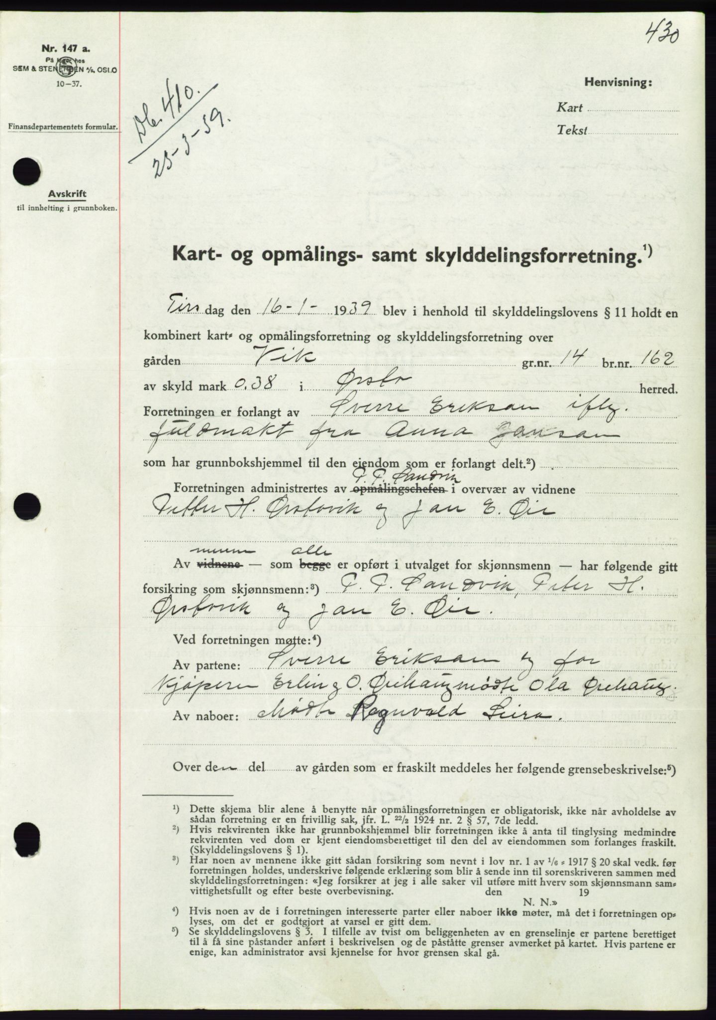 Søre Sunnmøre sorenskriveri, AV/SAT-A-4122/1/2/2C/L0067: Mortgage book no. 61, 1938-1939, Diary no: : 410/1939