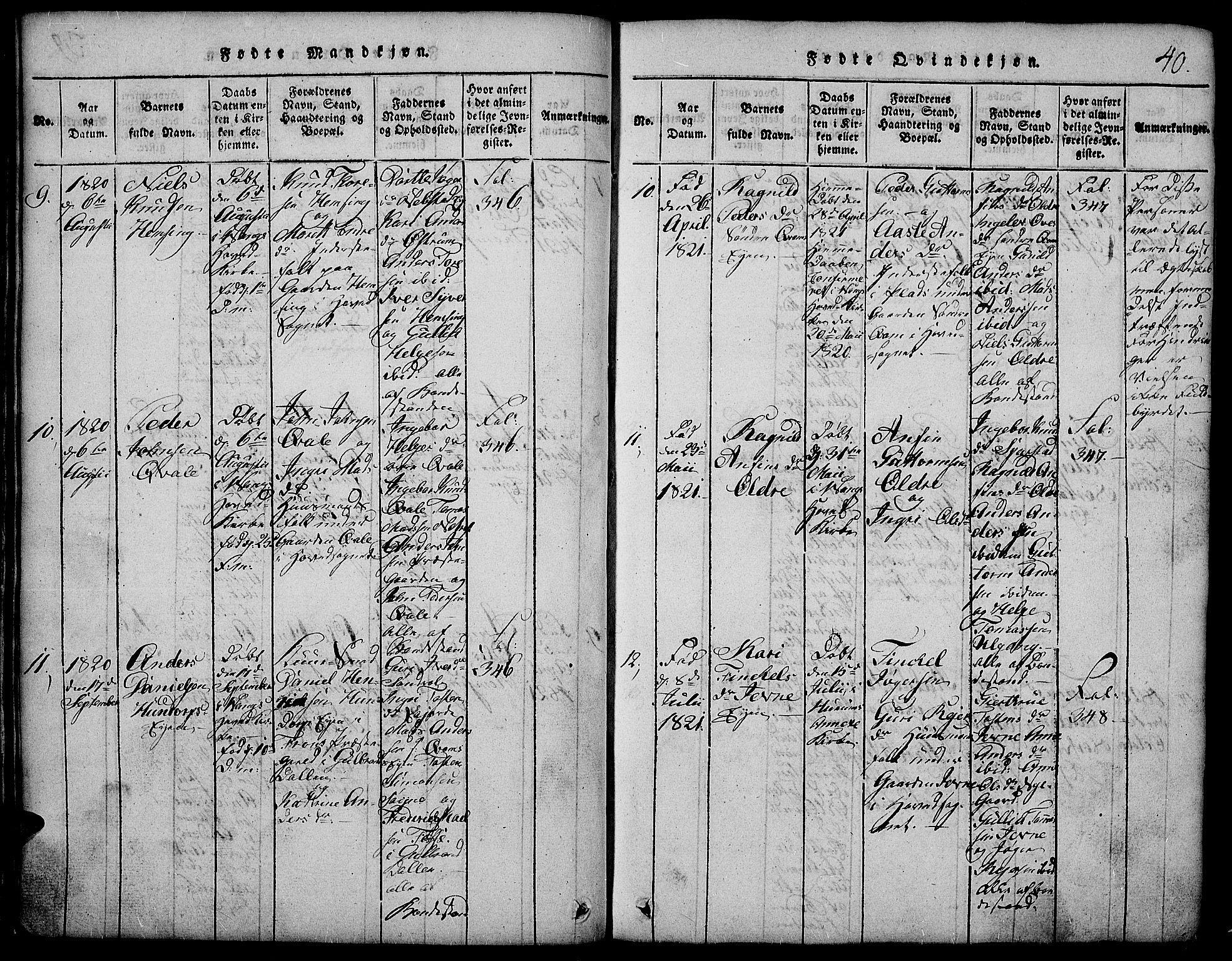 Vang prestekontor, Valdres, SAH/PREST-140/H/Hb/L0002: Parish register (copy) no. 2, 1814-1889, p. 40