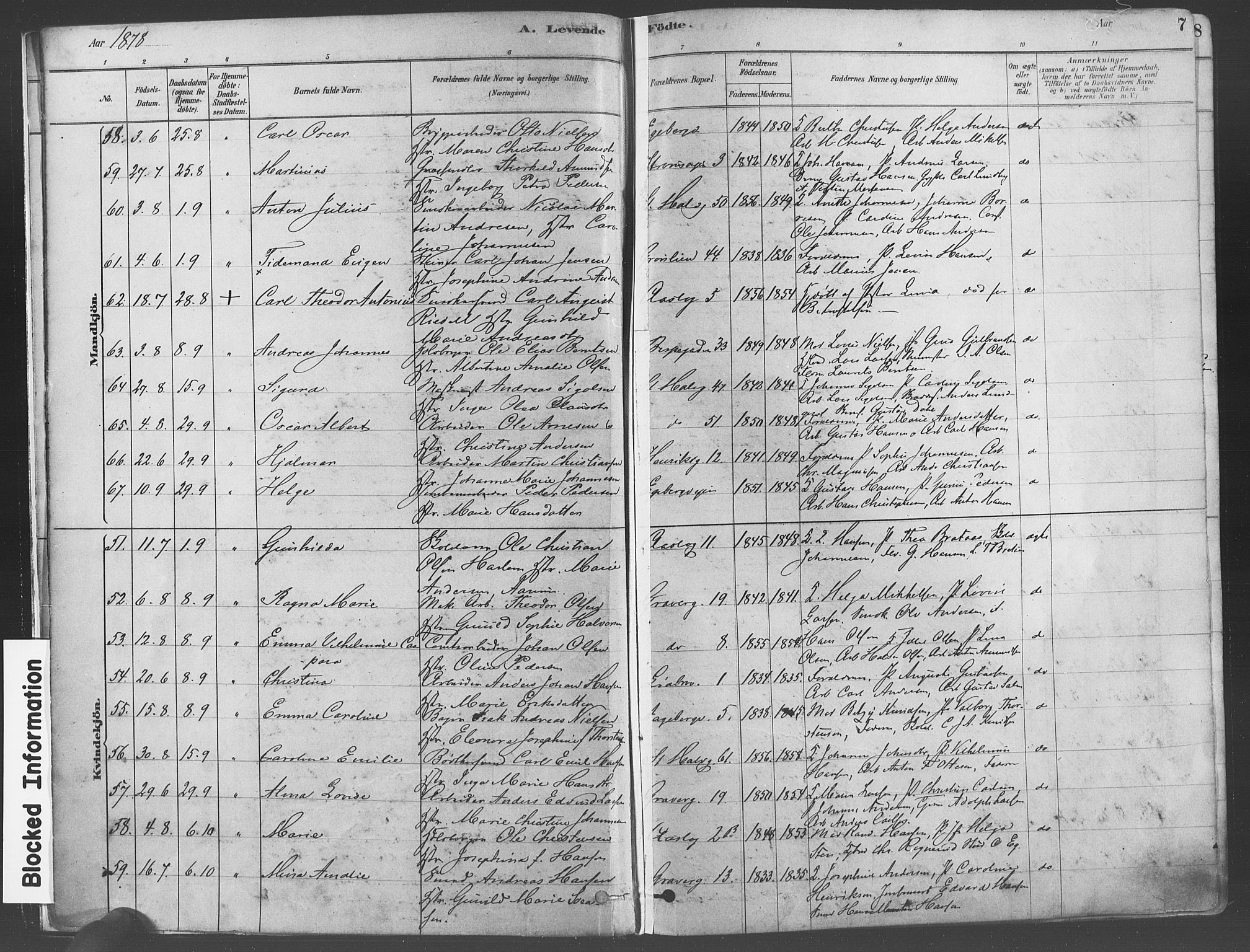 Gamlebyen prestekontor Kirkebøker, SAO/A-10884/F/Fa/L0005: Parish register (official) no. 5, 1878-1889, p. 7