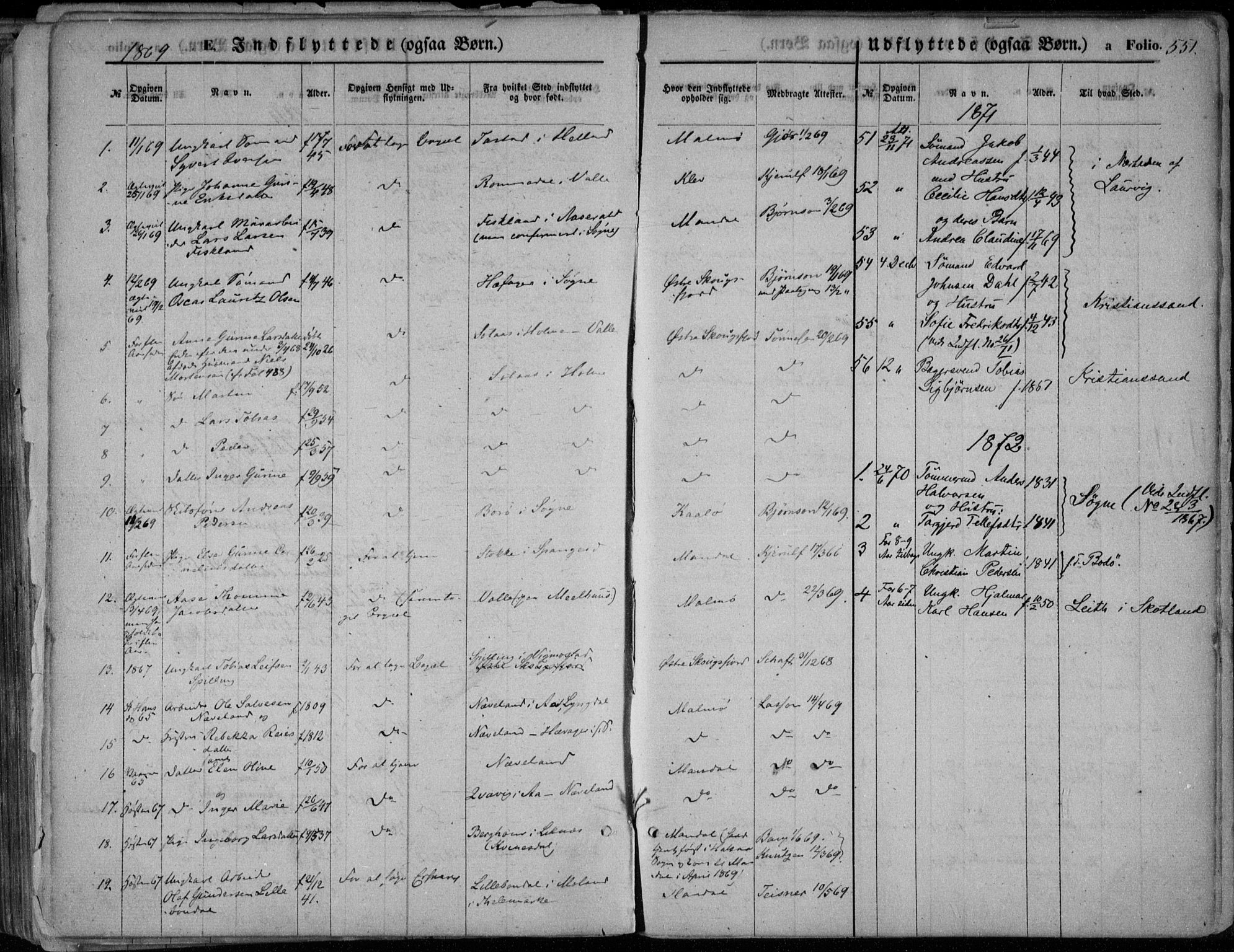 Mandal sokneprestkontor, SAK/1111-0030/F/Fa/Faa/L0014: Parish register (official) no. A 14, 1859-1872, p. 551