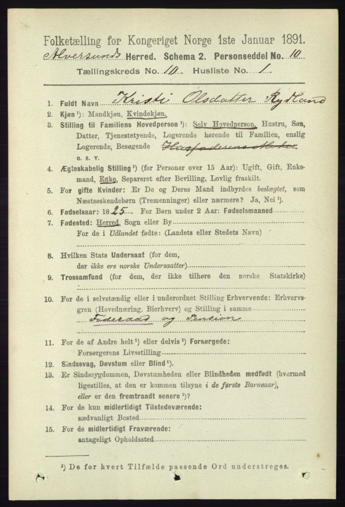 RA, 1891 census for 1257 Alversund, 1891, p. 3471