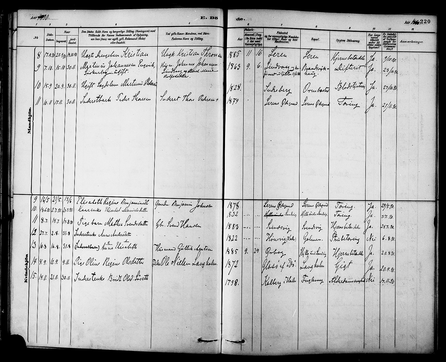 Ministerialprotokoller, klokkerbøker og fødselsregistre - Møre og Romsdal, AV/SAT-A-1454/577/L0896: Parish register (official) no. 577A03, 1880-1898, p. 220