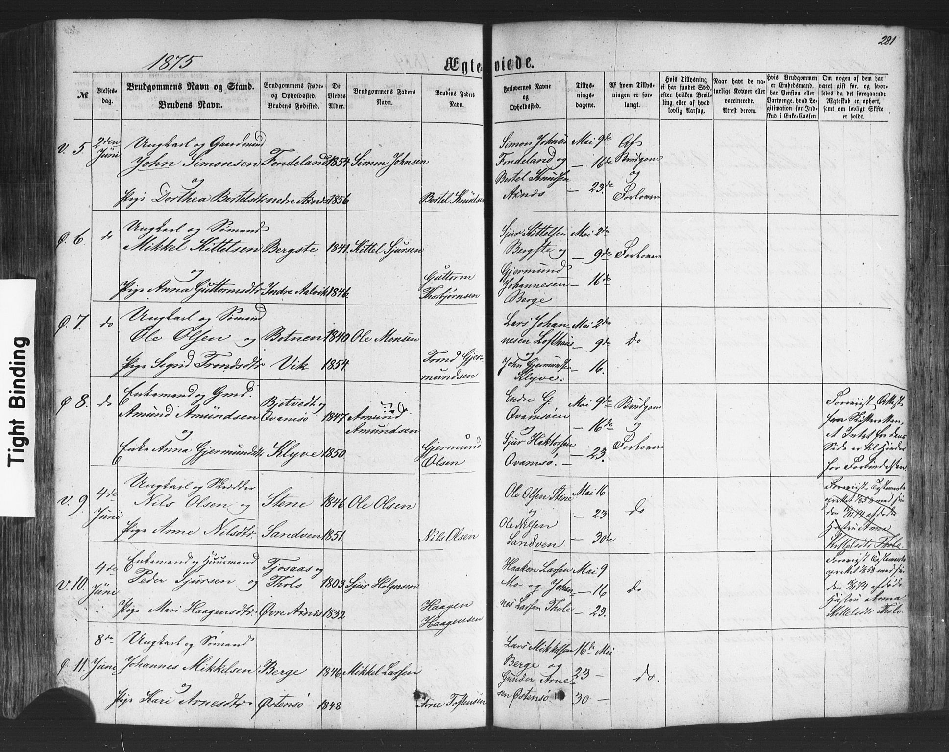 Kvam sokneprestembete, SAB/A-76201/H/Haa: Parish register (official) no. A 9, 1864-1879, p. 281