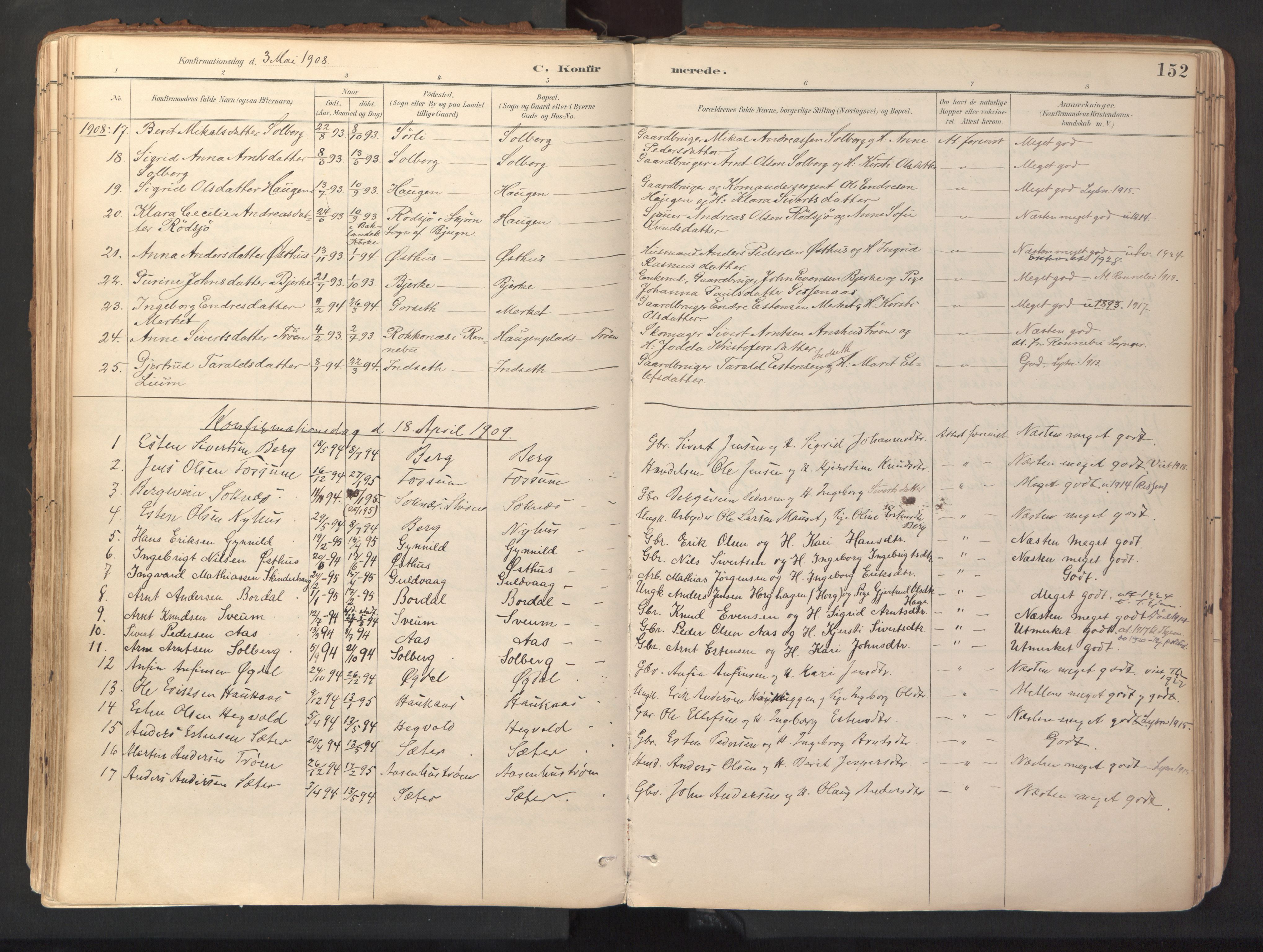 Ministerialprotokoller, klokkerbøker og fødselsregistre - Sør-Trøndelag, SAT/A-1456/689/L1041: Parish register (official) no. 689A06, 1891-1923, p. 152