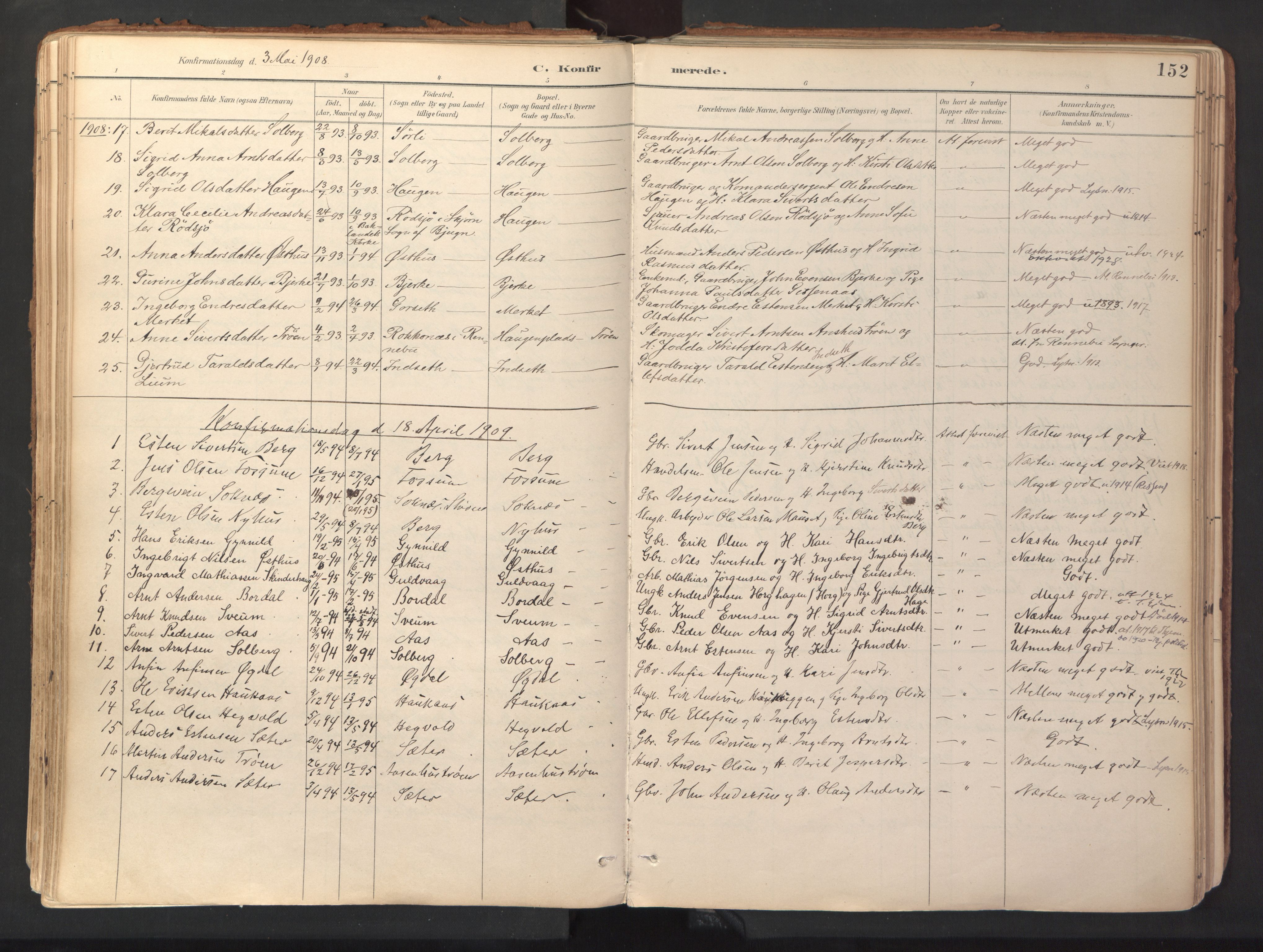 Ministerialprotokoller, klokkerbøker og fødselsregistre - Sør-Trøndelag, AV/SAT-A-1456/689/L1041: Parish register (official) no. 689A06, 1891-1923, p. 152
