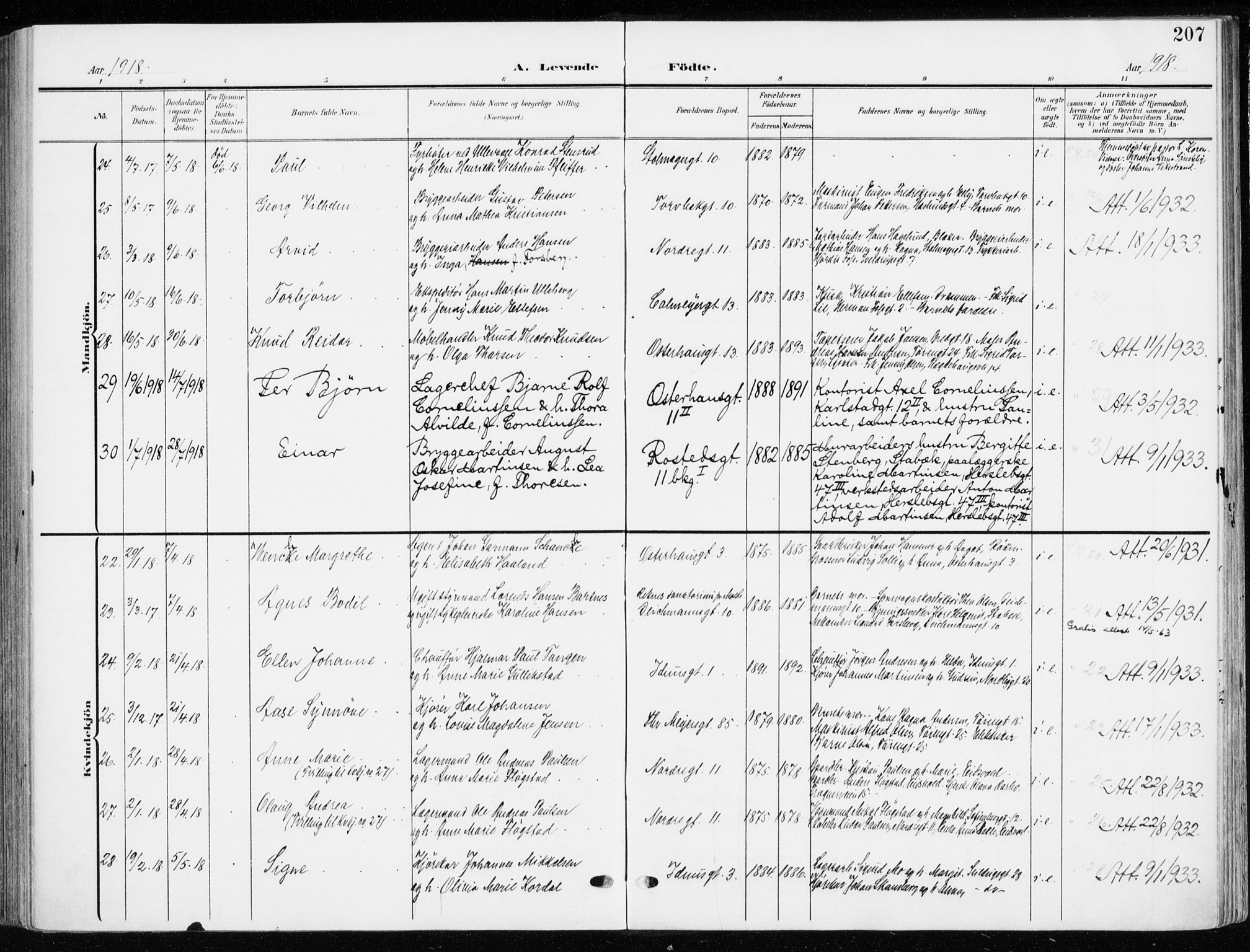Jakob prestekontor Kirkebøker, AV/SAO-A-10850/F/Fa/L0005b: Parish register (official) no. 5b, 1904-1922, p. 207