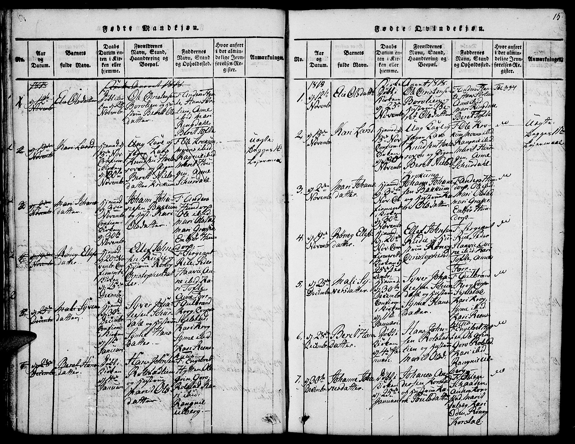 Fron prestekontor, SAH/PREST-078/H/Ha/Hab/L0001: Parish register (copy) no. 1, 1816-1843, p. 15