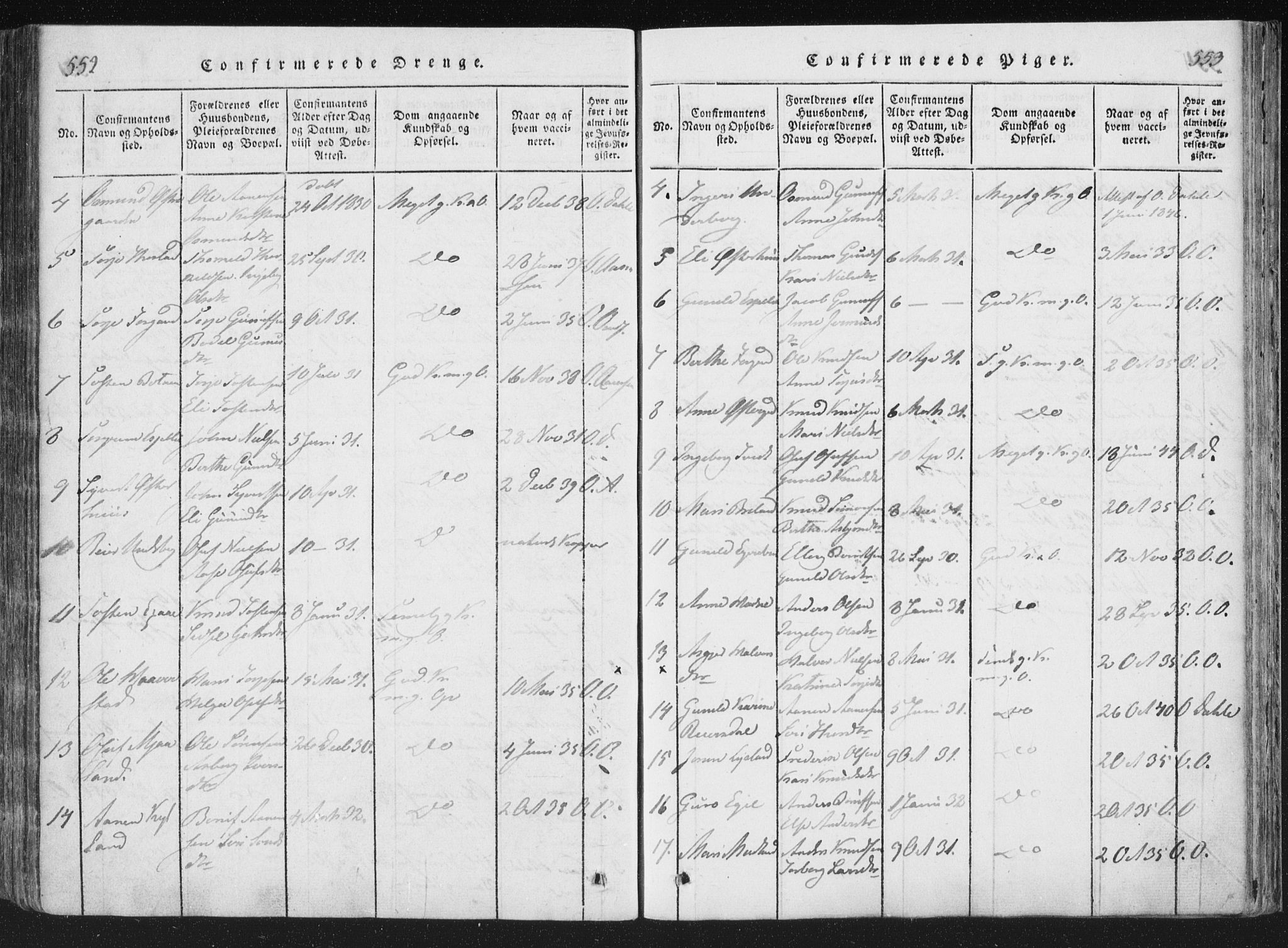 Åseral sokneprestkontor, SAK/1111-0051/F/Fa/L0001: Parish register (official) no. A 1, 1815-1853, p. 552-553
