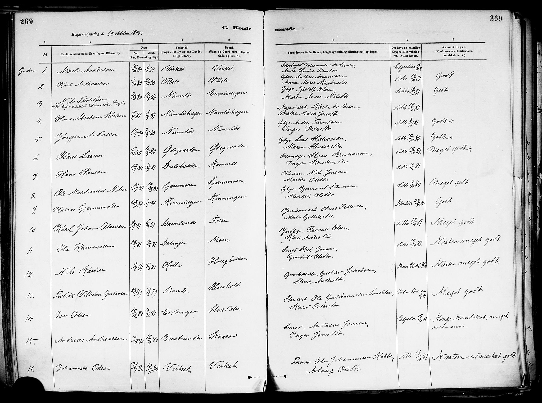 Holla kirkebøker, AV/SAKO-A-272/F/Fa/L0008: Parish register (official) no. 8, 1882-1897, p. 269