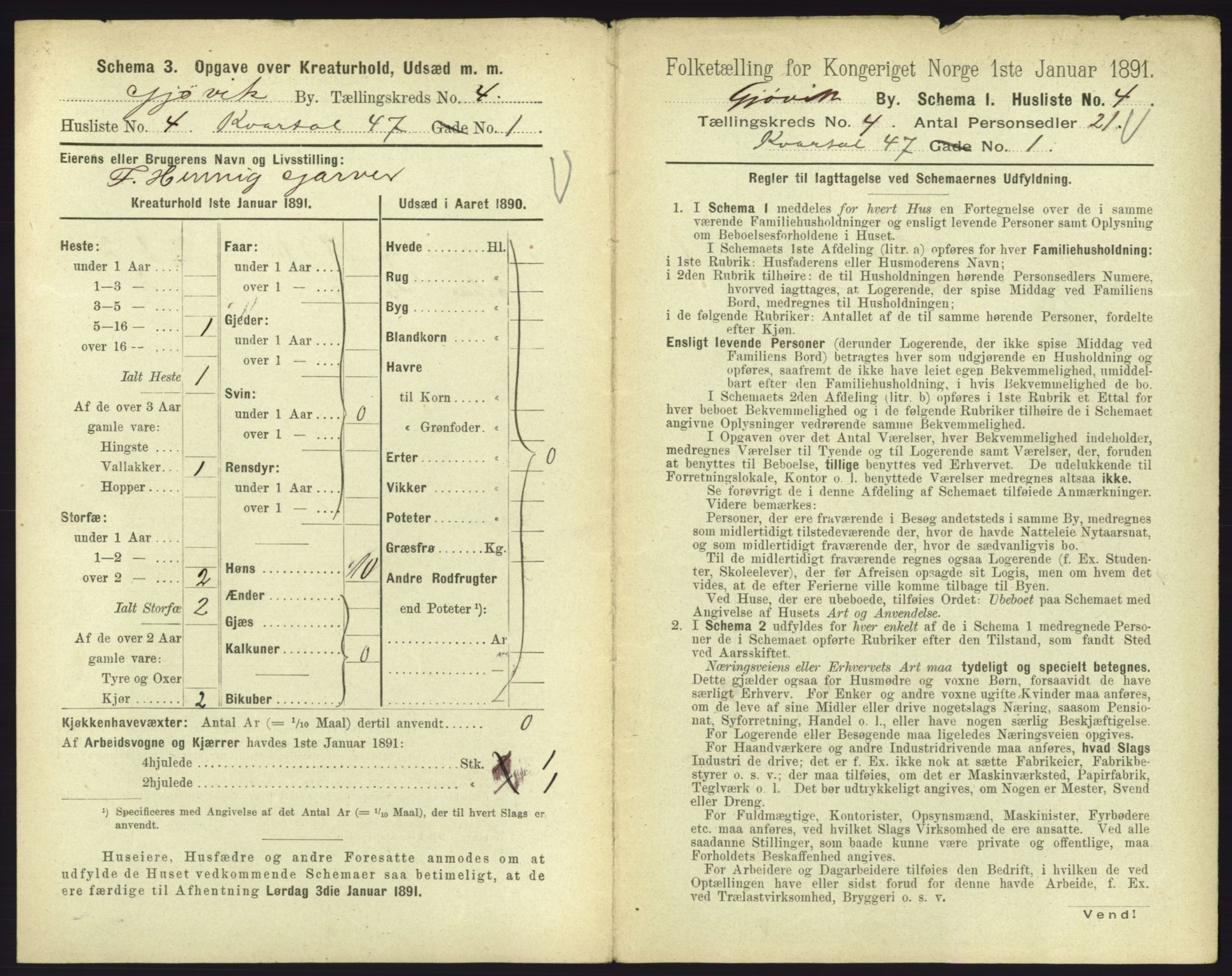 RA, 1891 census for 0502 Gjøvik, 1891, p. 188