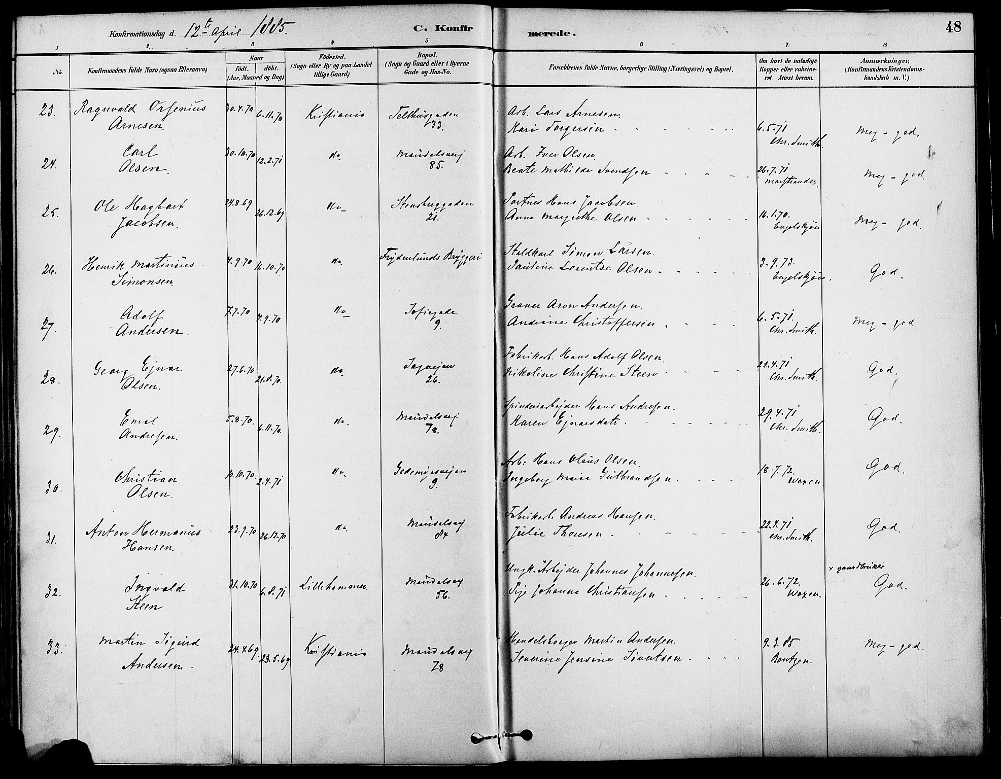 Gamle Aker prestekontor Kirkebøker, AV/SAO-A-10617a/F/L0007: Parish register (official) no. 7, 1882-1890, p. 48