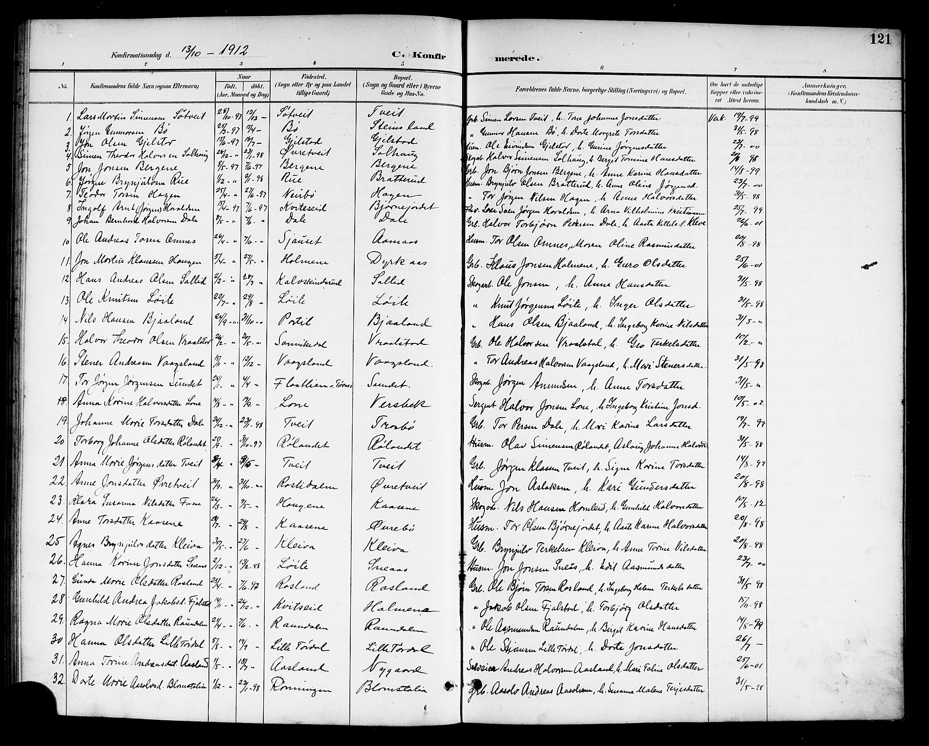 Drangedal kirkebøker, SAKO/A-258/G/Gb/L0002: Parish register (copy) no. II 2, 1895-1918, p. 121