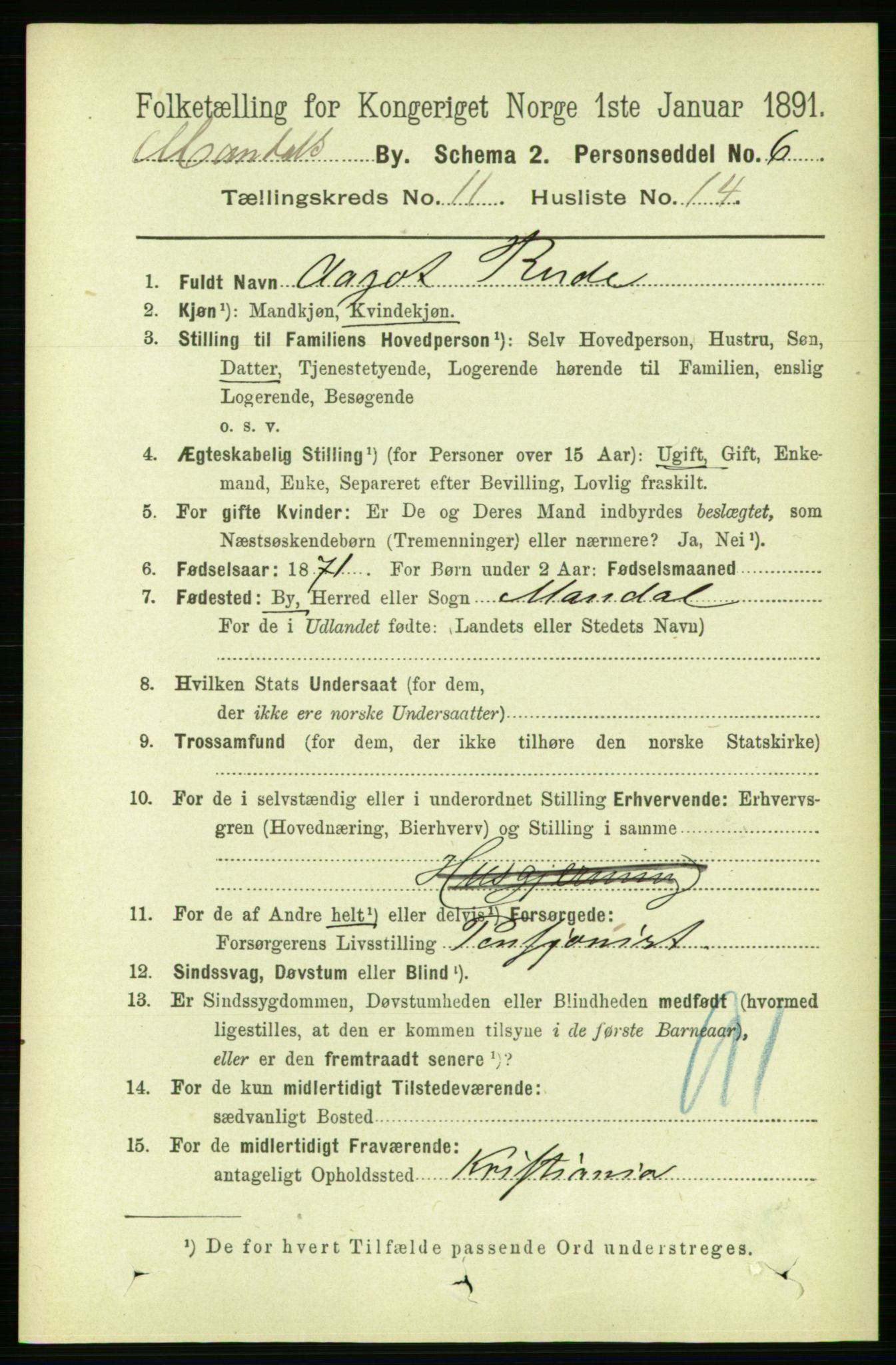 RA, 1891 census for 1002 Mandal, 1891, p. 2885