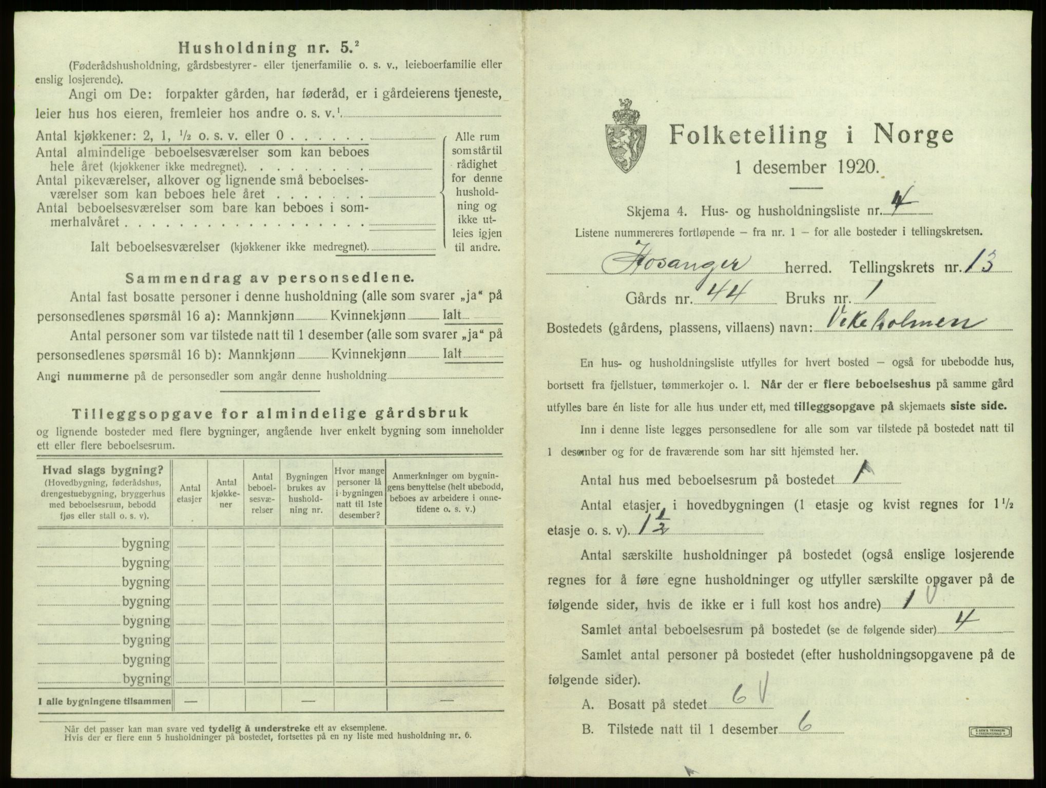 SAB, 1920 census for Hosanger, 1920, p. 679