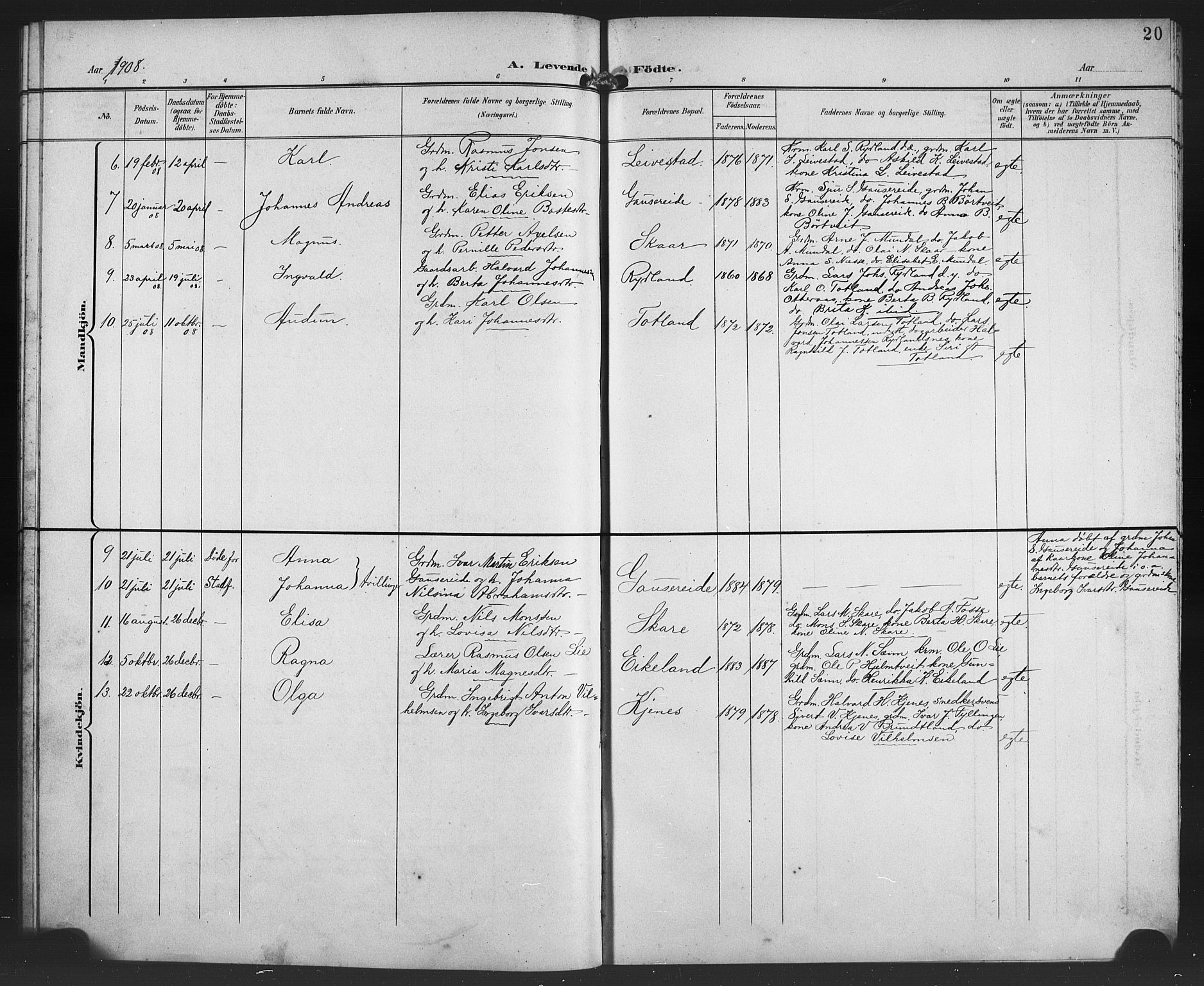 Alversund Sokneprestembete, SAB/A-73901/H/Ha/Haa/Haad/L0003: Parish register (official) no. D 3, 1899-1908, p. 20