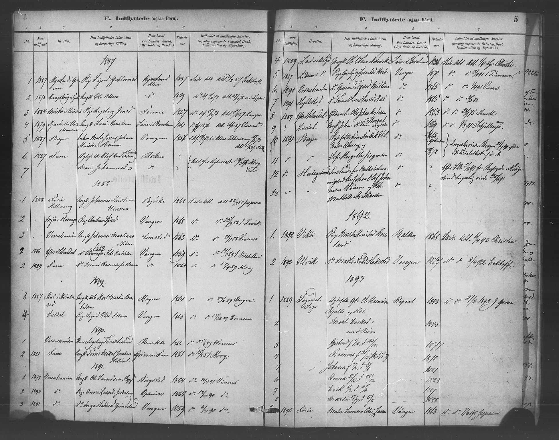 Voss sokneprestembete, AV/SAB-A-79001/H/Haa: Parish register (official) no. E 1, 1887-1928, p. 5