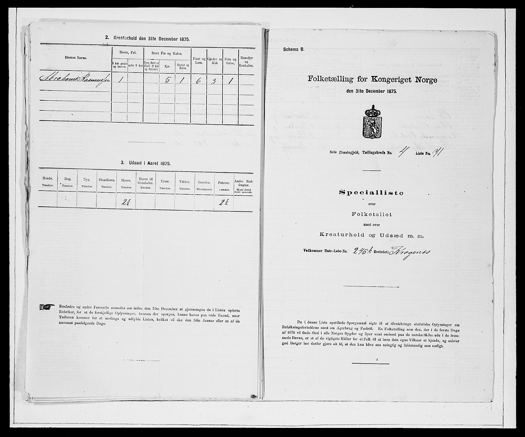 SAB, 1875 Census for 1441P Selje, 1875, p. 606