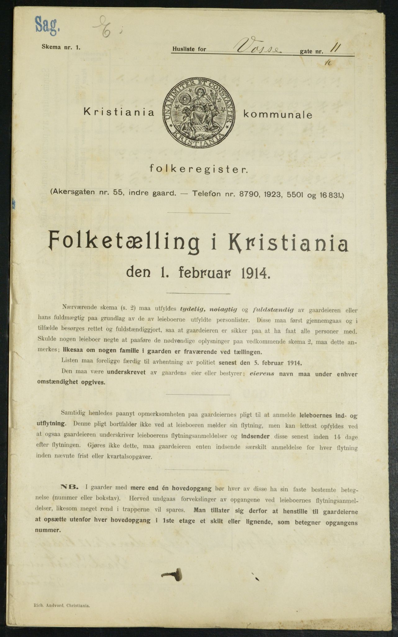 OBA, Municipal Census 1914 for Kristiania, 1914, p. 126460