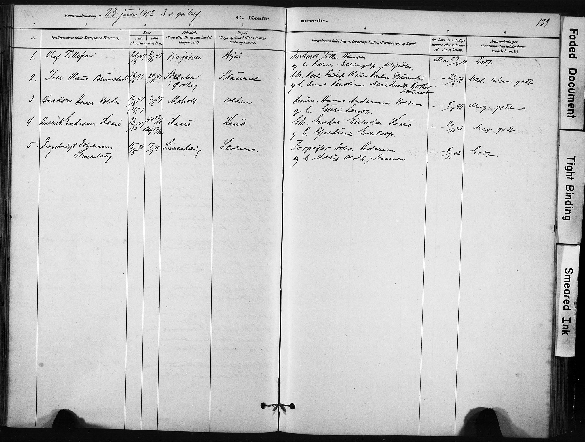 Ministerialprotokoller, klokkerbøker og fødselsregistre - Sør-Trøndelag, AV/SAT-A-1456/631/L0512: Parish register (official) no. 631A01, 1879-1912, p. 139