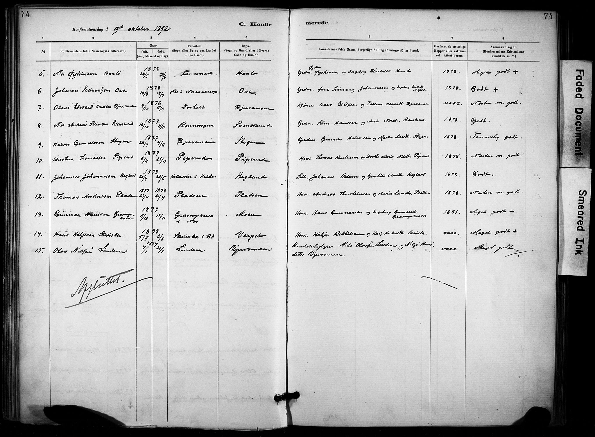 Lunde kirkebøker, AV/SAKO-A-282/F/Fa/L0002: Parish register (official) no. I 2, 1884-1892, p. 74