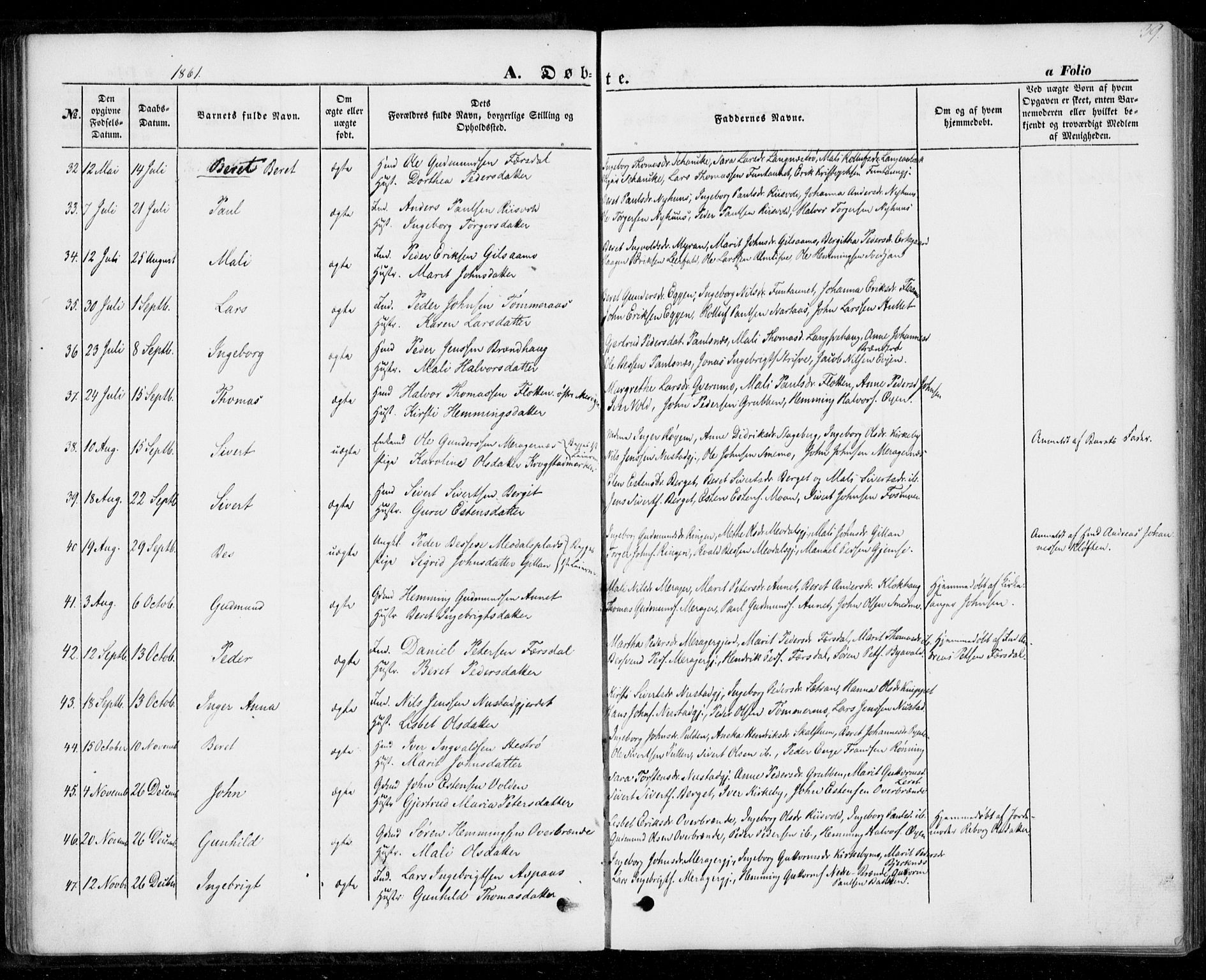 Ministerialprotokoller, klokkerbøker og fødselsregistre - Nord-Trøndelag, SAT/A-1458/706/L0040: Parish register (official) no. 706A01, 1850-1861, p. 39