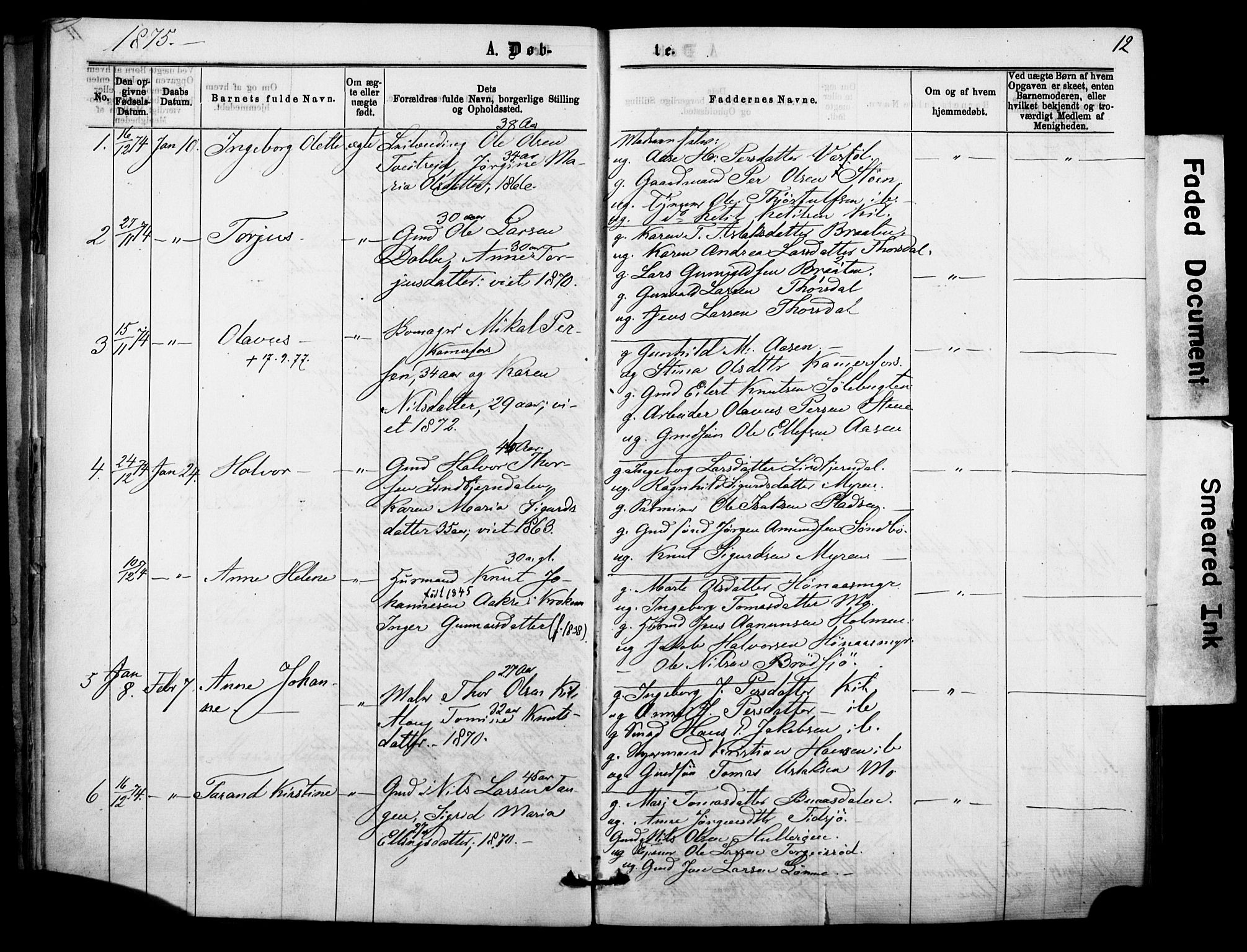 Sannidal kirkebøker, AV/SAKO-A-296/F/Fa/L0014: Parish register (official) no. 14, 1874-1883, p. 12