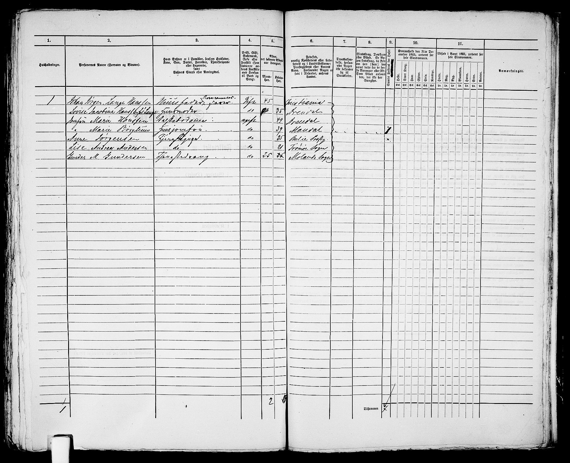 RA, 1865 census for Arendal, 1865, p. 655